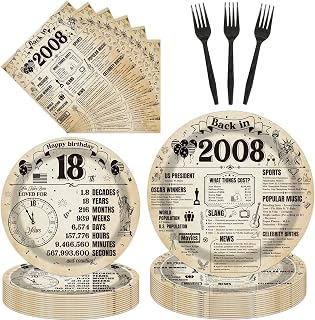 18th Birthday Party Decorations - 96 Pcs Paper Plates Napkins Forks | Vintage Newspaper Tableware Set Disposable Happy Bday Cheers to 18 Year Old Decor Supplies for Men Women Serves 24 Guests