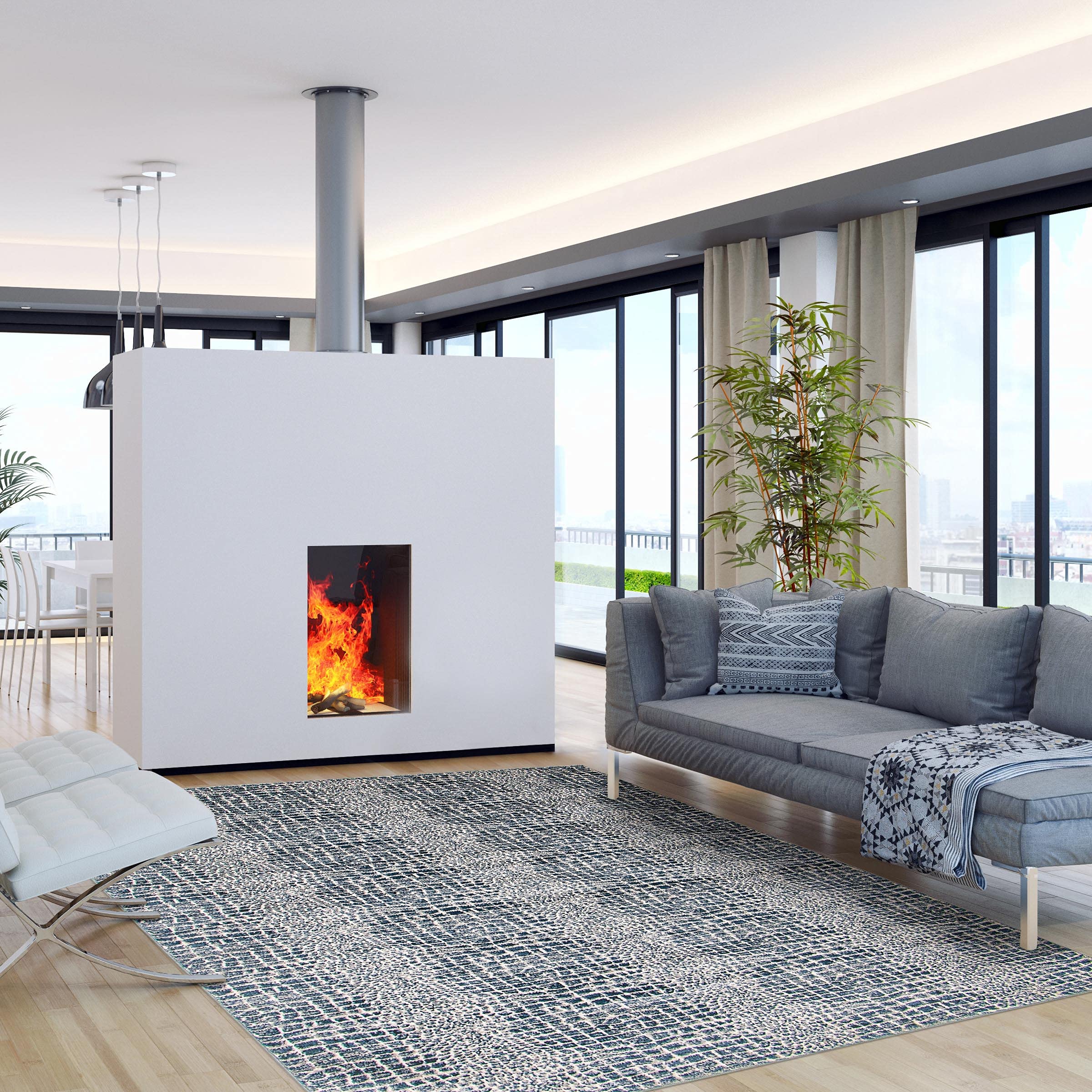 eCarpet Gallery Modern Abstract Area Rug for Living Room, Bedroom, 3'11" x 5'11" Blue Carpet, 347064