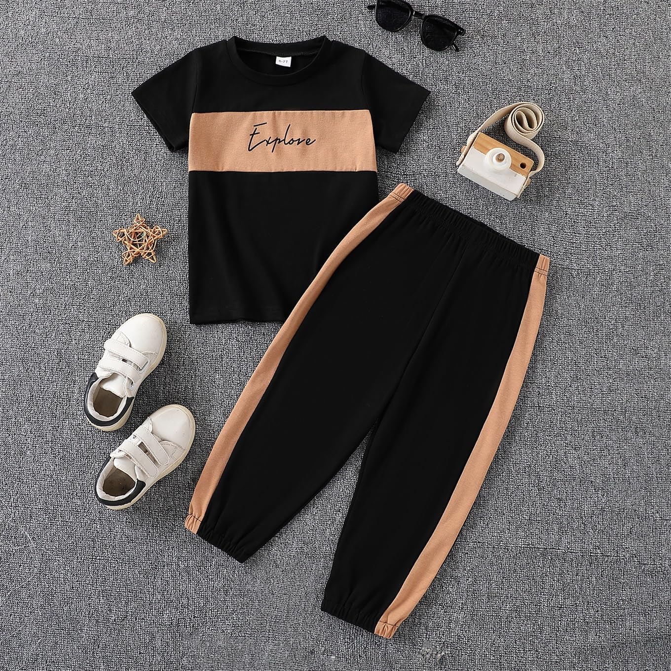 Kid Young Boy Clothes Outfits Casual Crew Neck Colorblock Short Sleeve Top 2pc Fall Pants Set - Image 4