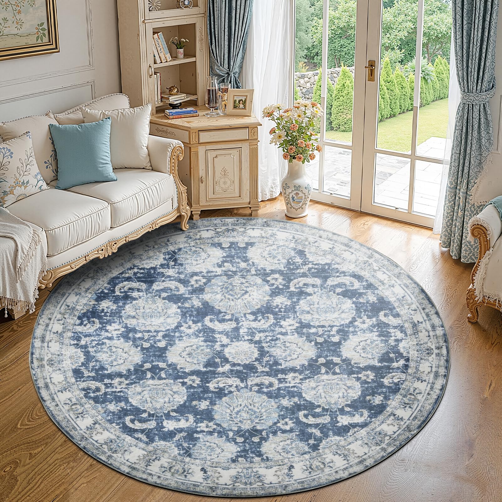 Amazon.com: jinchan Fiora Round Rug 7ft Area Rug - Dark Blue