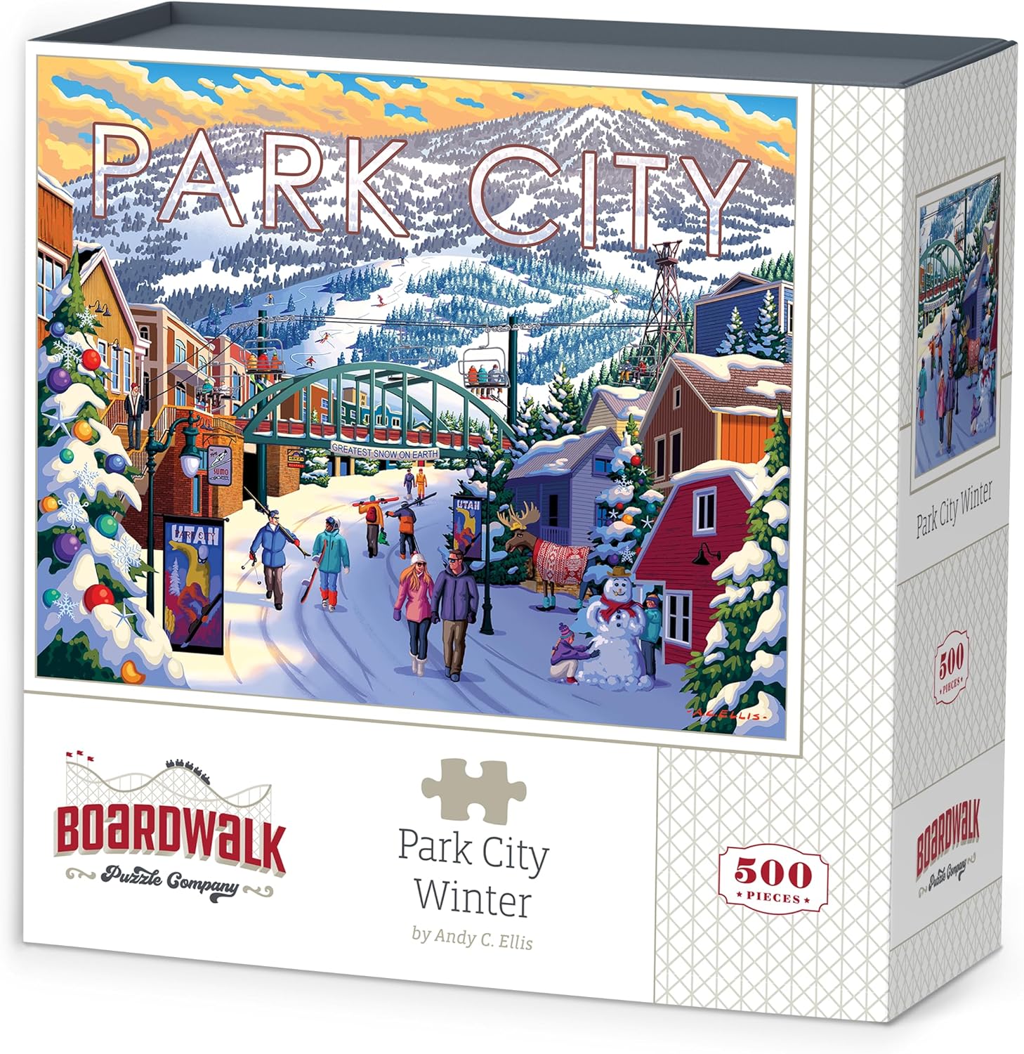 Boardwalk Puzzles Park City Winter, 500 Piece Jigsaw Puzzle for Adults, Made in USA