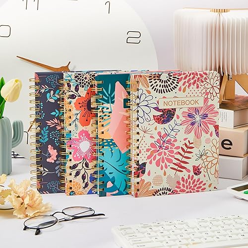 Miniatura 6 de Cuaderno de espiral de flores, 8.5 x 6.4 pulgadas, 160 páginas, diario a rayas para universidad de negocios con bolsillos interiores y