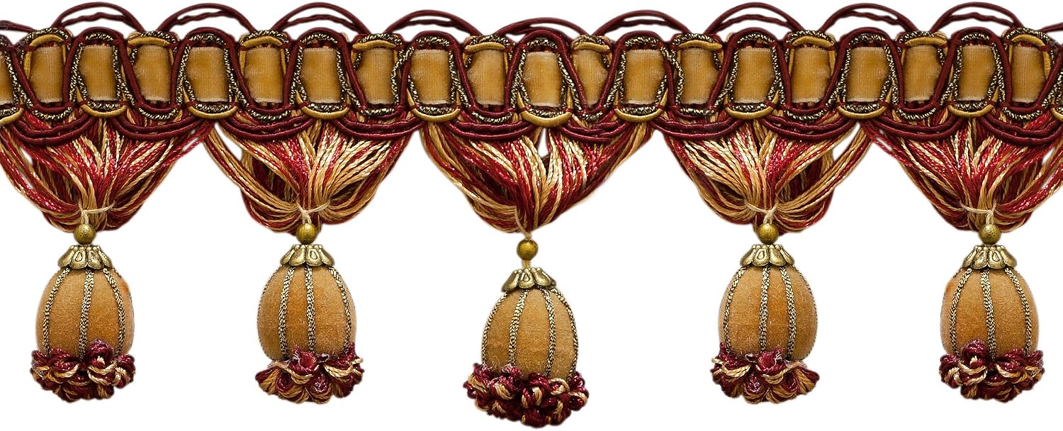 DÉCOPRO 3" (7.5cm) Long Noblesse Collection Victorian Style Tassel Fringe Trim (TFH3) Cappuccino Brown Multicolor #D2A2 (Chocolate Brown Light Beige Light Brown) 5 Yards (15 ft/4.5m)