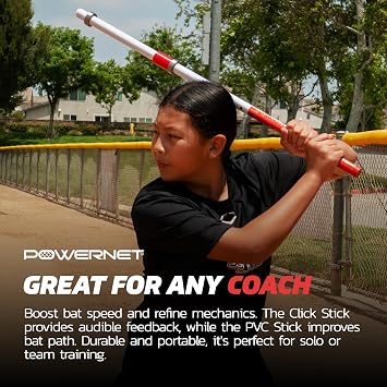 PowerNet Combo PVC/Click Stick Softball & Baseball Swing Trainer, Interchangeable Baseball Hitting Trainer, PVC Training Bat for Drills, Bat Speed Training Equipment