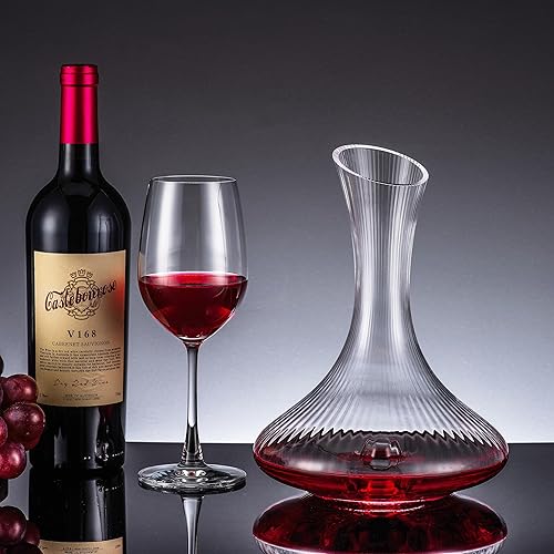 Miniatura 3 de Decantador de vino Jarra aireadora, Decantador de vino con diseño de rayas verticales, vidrio de cristal soplado a mano 100% sin plomo, aireador de