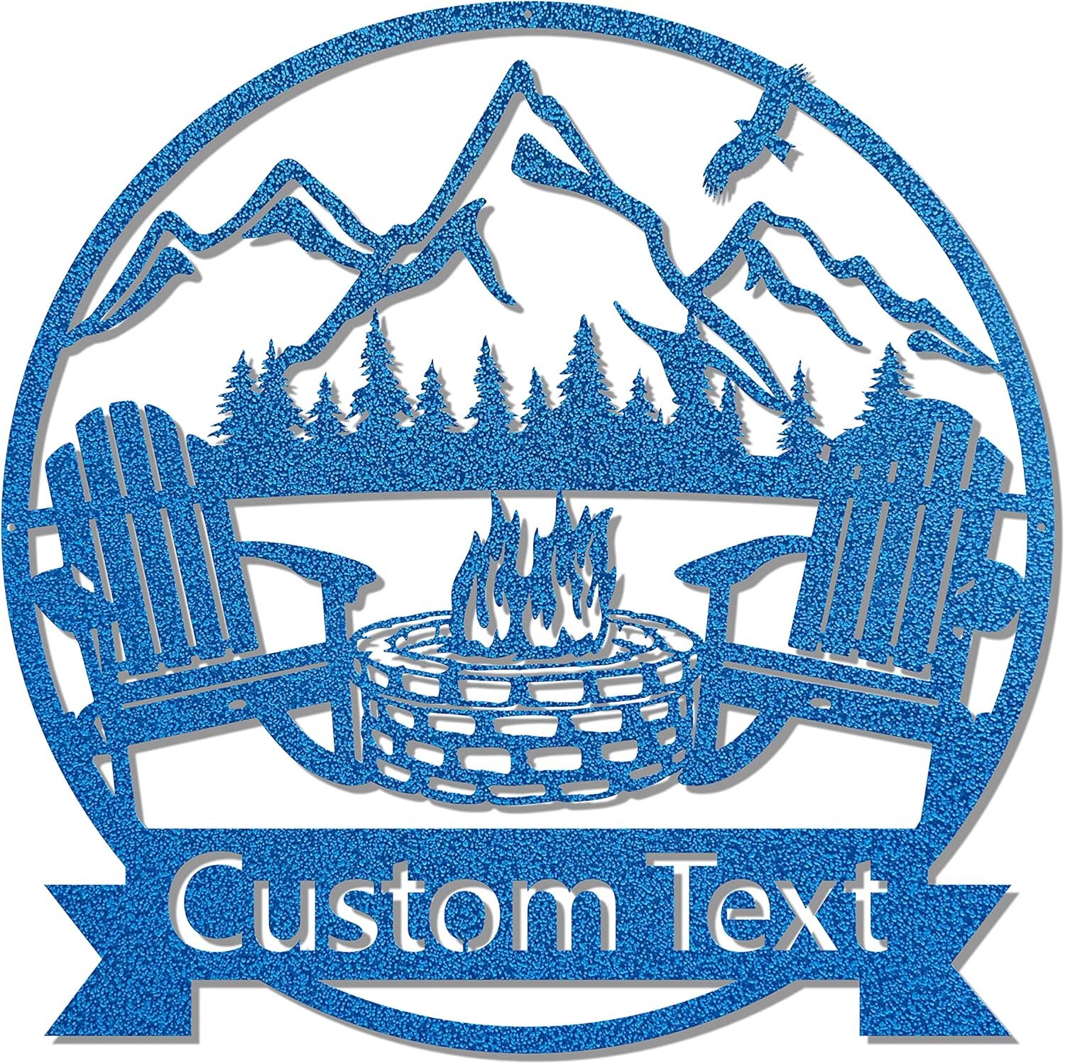 Custom Metal Sign featuring Mountain and Campfire