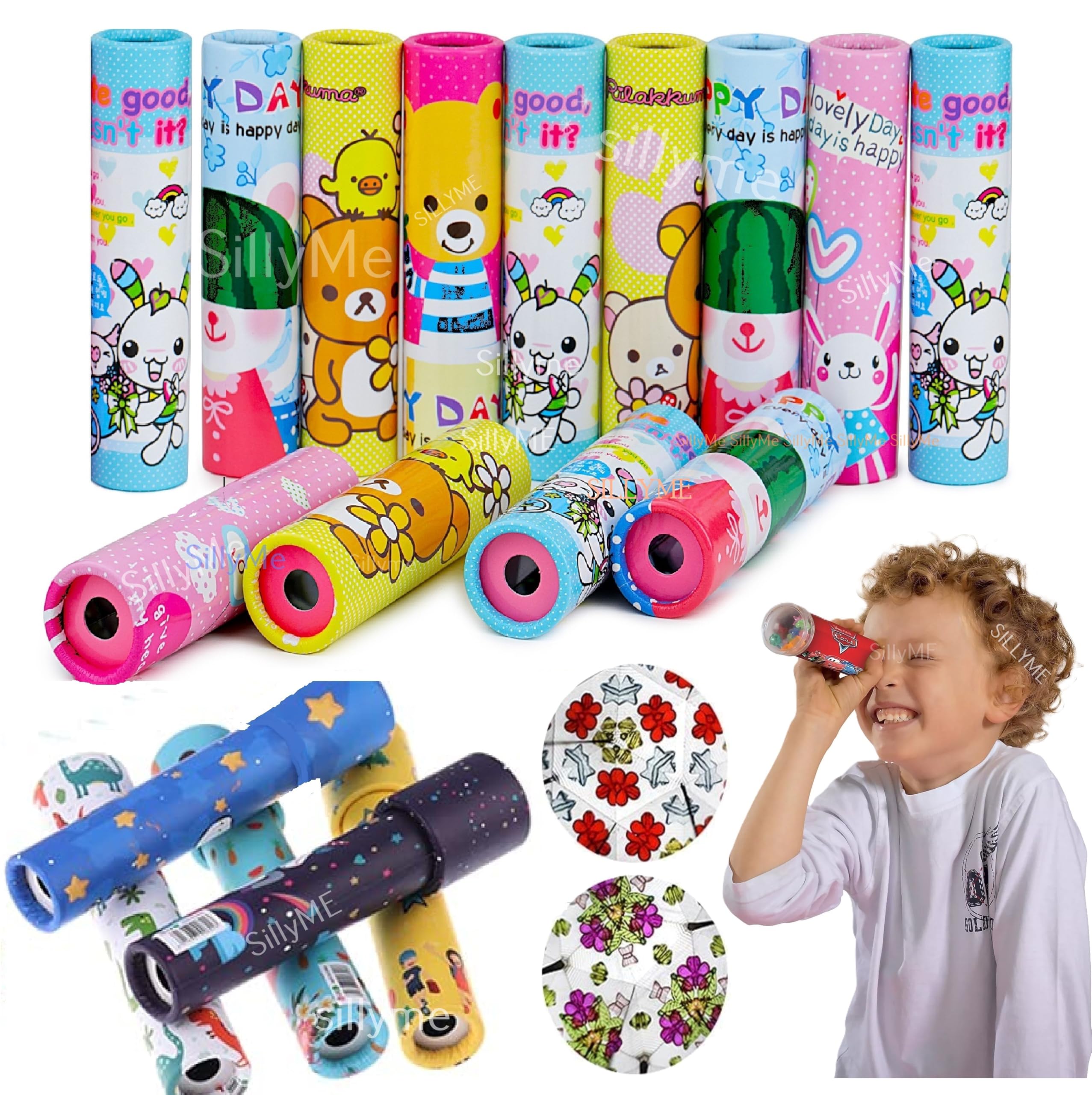 SILLYME 24pcs Kaleidoscope - Return Gifts for Kids' Birthday Parties - Age 6-10 - Educational Toy with Animal & Nature Themes,Multicolour