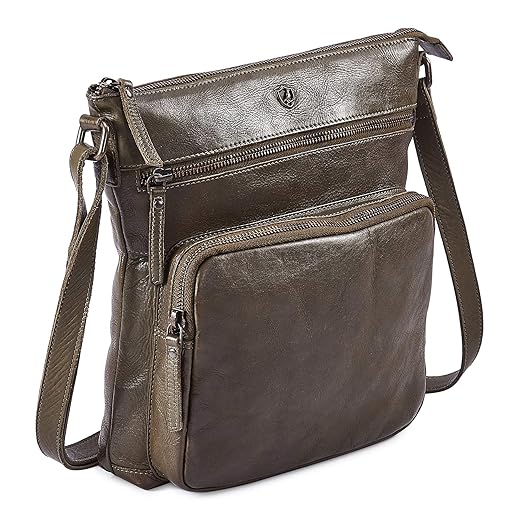 Cochoa Women Real Leather Crossbody Triple Zip Vintage Handbag Purse Travel Crossover Shoulder Bag Handmade (Olive Green Washed Vintage)