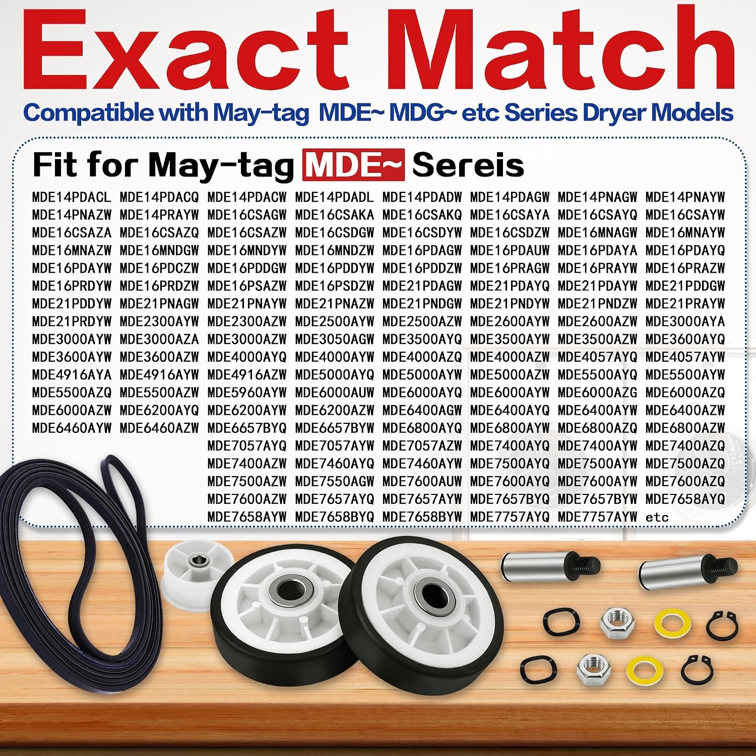 Upgraded Dryer Repair Kit - Including Drum Rollers 303373K 12001541, Dryer Belt WP33002535, Idler Pulley WP6-3700340, Fit for May-tag Dryer, Replaces 303373 306508VP 33001783 33002535