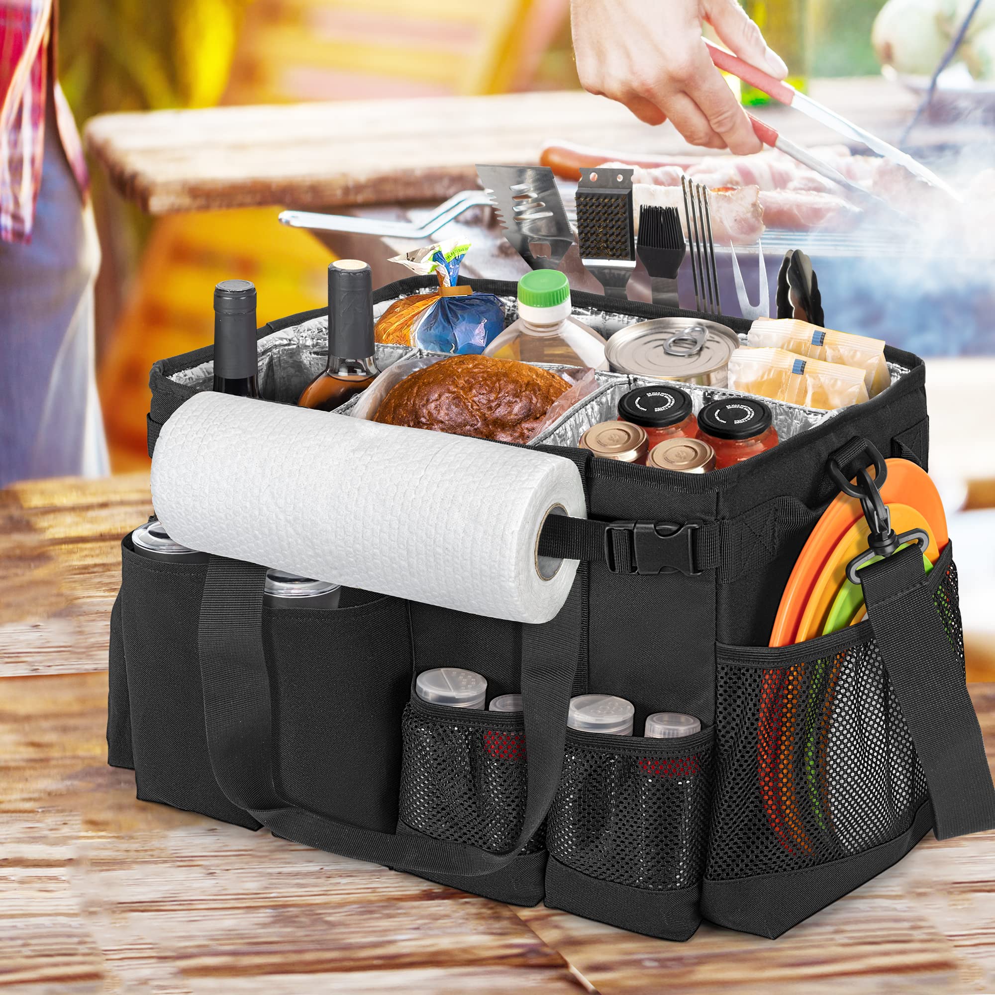 HODRANT Porta-Utensili per Barbecue con Portarotolo da Cucina | Borsa per Accessori Barbecue E Articoli Essenziali per Tailgate, Organizer per Accessori Da Cucina per Picnic o Campeggio