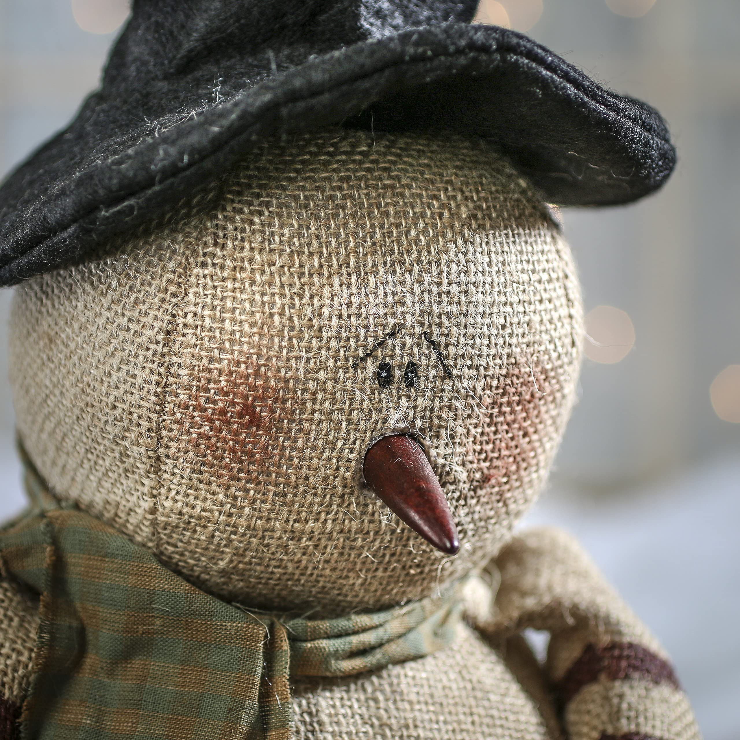 Sweet Weighted Primitive Burlap Snowman Doll by Factory Direct Craft - Rustic Plump Snowman for Christmas Decorations and Holiday Gifting