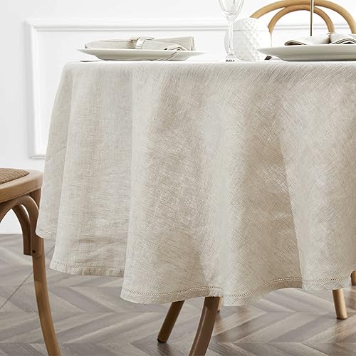 Miniatura 8 de Mantel de lino para el hogar, punto vainica, 60 x 60 pulgadas, cuadrado, tela lavable, mantel de arpillera para cocina, comedor, exteriores, Pascua,