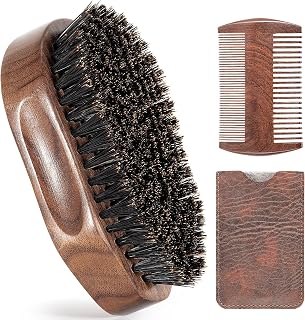 3PCS Beard Brush Comb Set for Men, Black Walnut Wood Dual Beard Comb & Case, Men's Natural Wooden Mustache Brush Kit - Medium Hardness