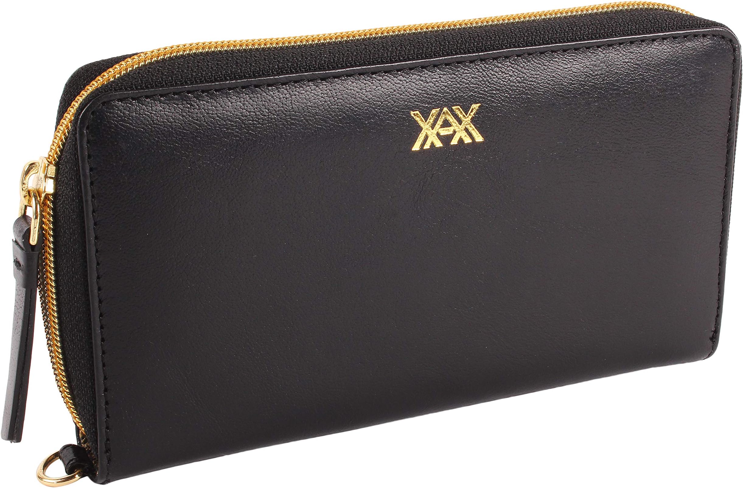 XAX Premium Leather Zip Around Wallet/Wristlet/Clutch/Phone Wallet for Women, Black