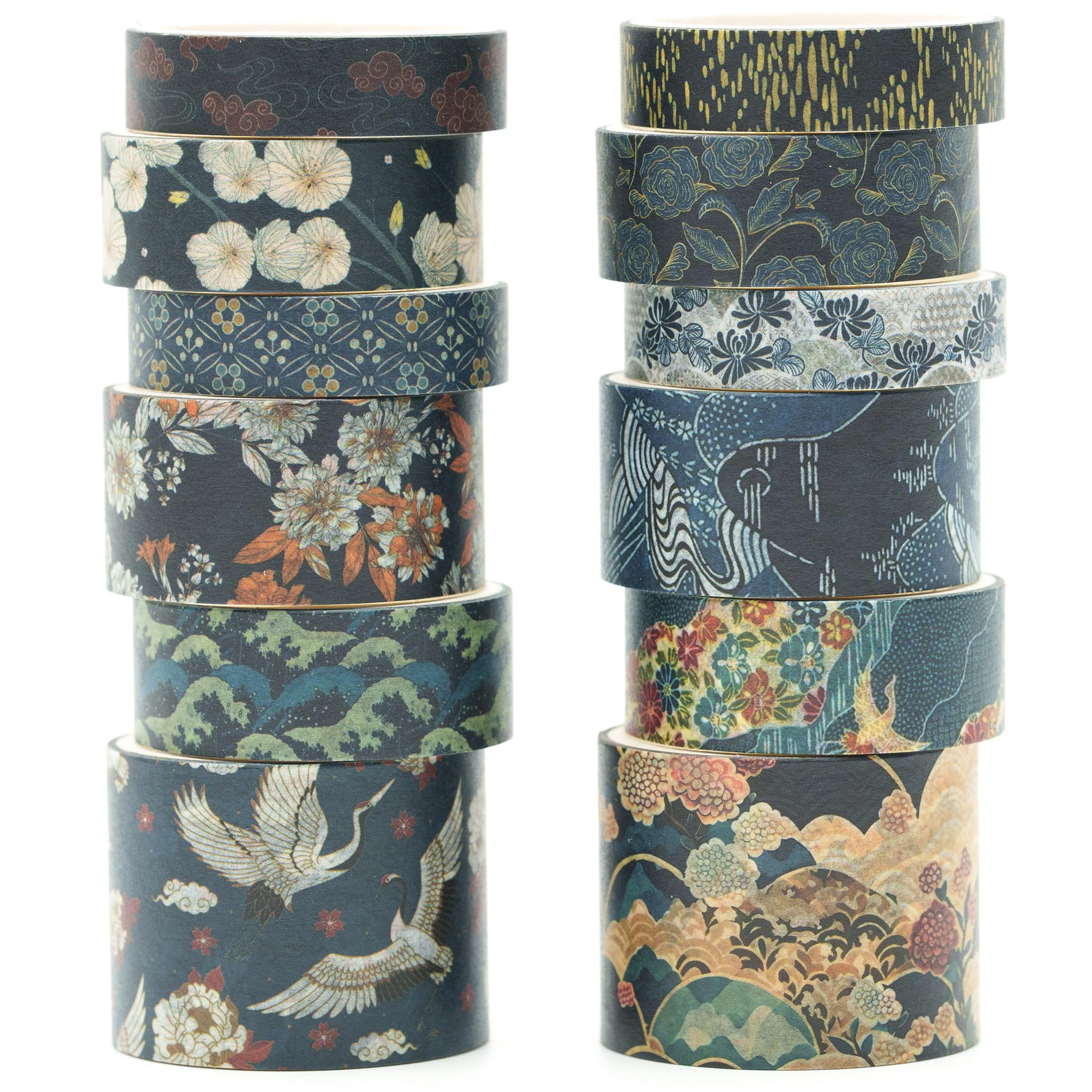 Songdao 12 Rolls Kyoto Charm Washi Tape Set Japanese Arts Adhesive Tapes Geometric Garden Decorative Masking Tape Sets for Craft, Kids, Scrapbook, DIY