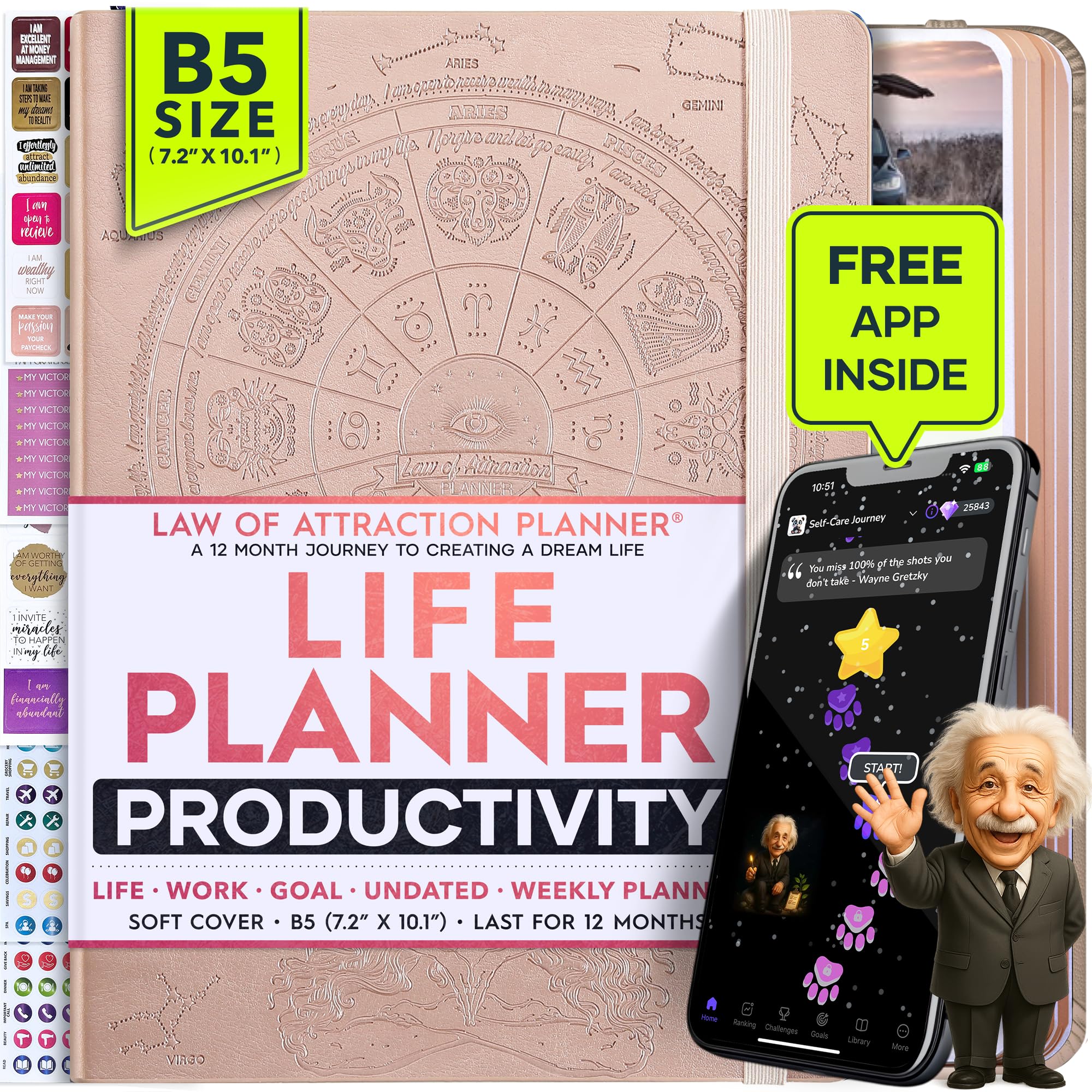 【Law of Attraction】Planner 2025 - Daily, Weekly and Monthly Goal Setting Planner for 12 Months Journey to Increase Productivity | Life & Gratitude Journal Folding Vision Board with Gift Box & Sticker