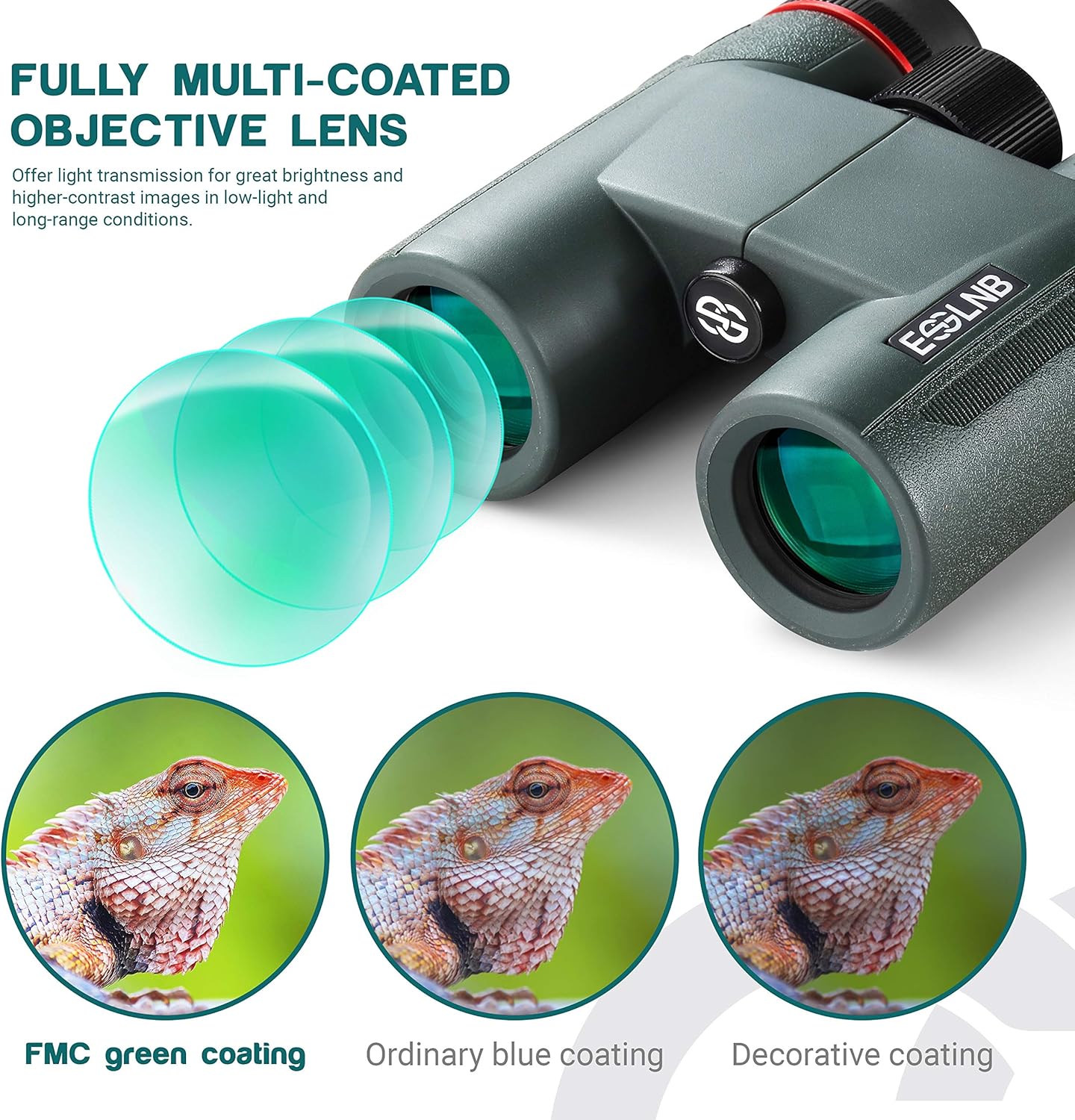 Top Rated ESSLNB Binoculars 403ft BAK4 Waterproof Binoculars with Phone Adapter 8X FMC Compact Binoculars for Bird Watching Hunting