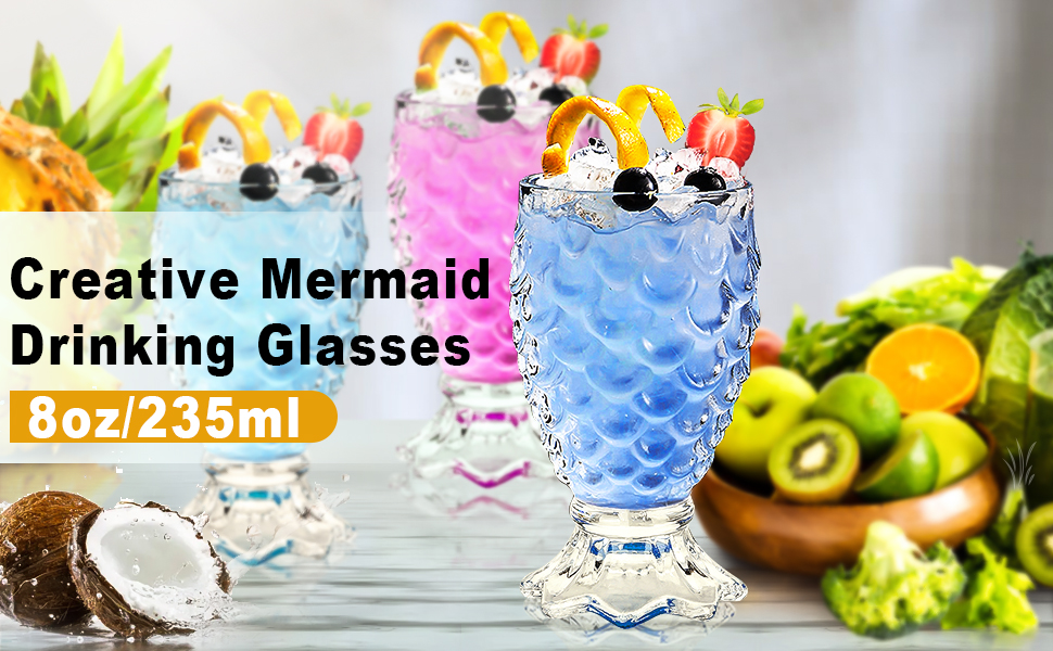 Ensemble 6 Verres à Cocktail Sirène 230 ML - Verres à Ananas Tiki Uniques - Cadeau Fête Original