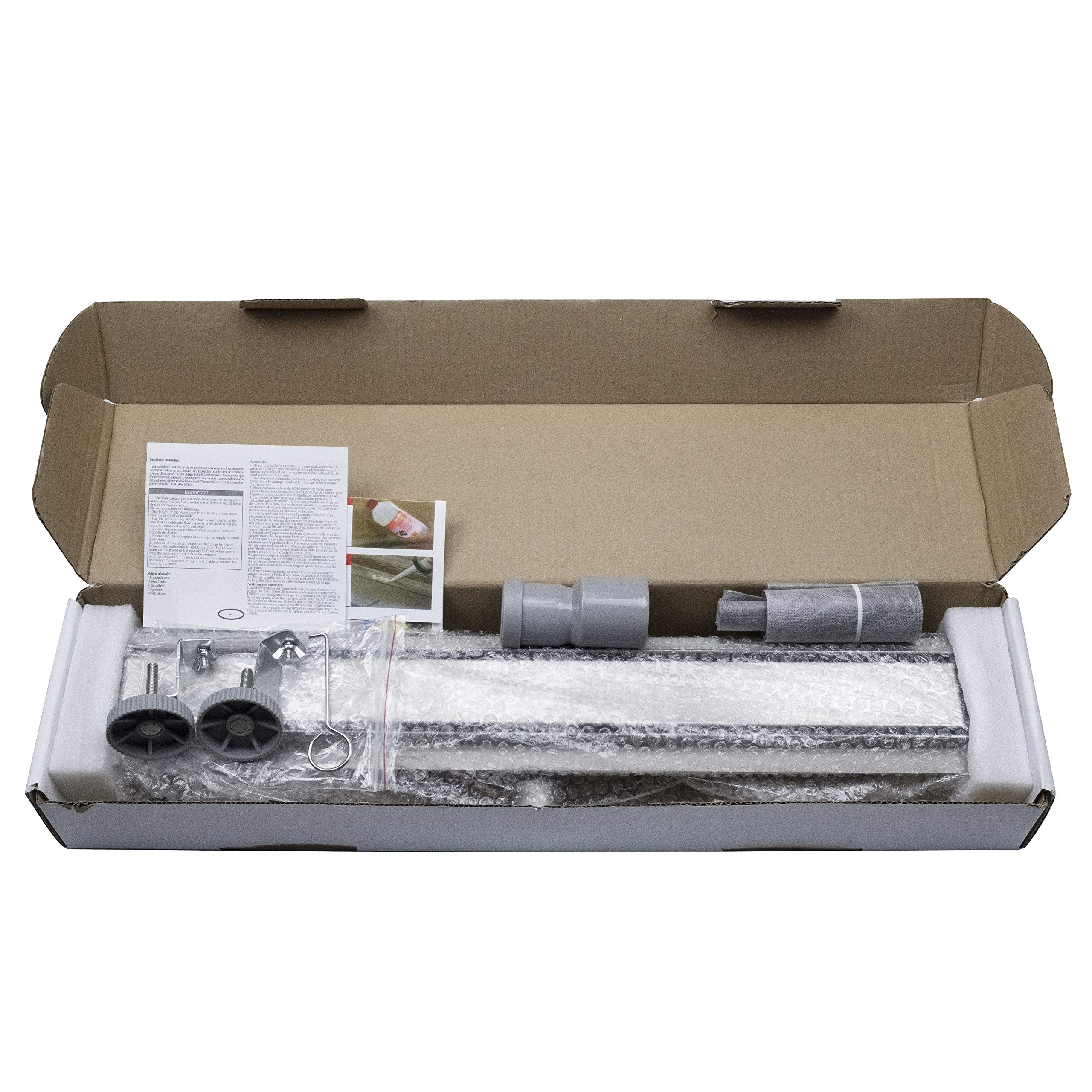 Caniveau de Douche Italienne en Acier Inox Siphon Sol d'Évacuation Rectangulaire 90 cm