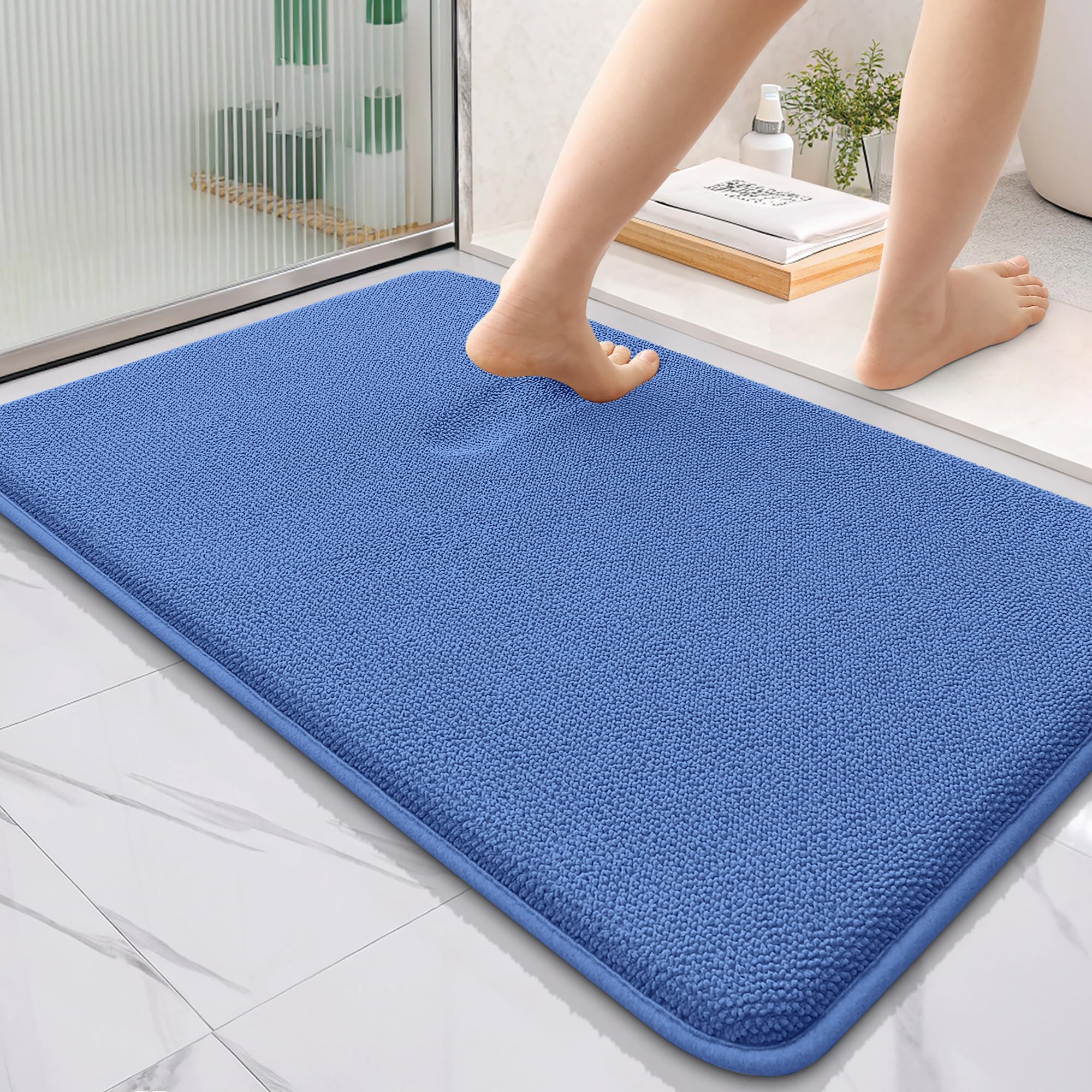 OLANLY Memory Foam Bathroom Rugs 36x24, Absorbent Bath Mat, Cornflower Blue
