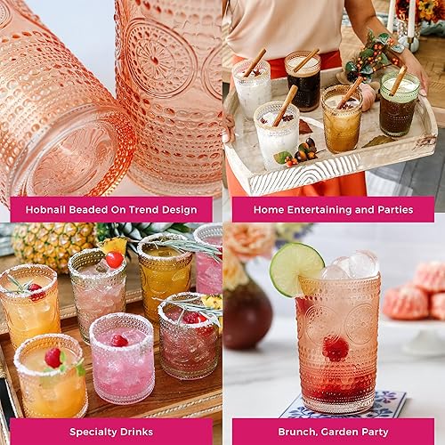 Miniatura 5 de Kate Aspen Hobnail - Juego de 6 vasos de bebida con cuentas florales de oro rosa (13 onzas), juego de cristalería vintage, juego de vasos de cóctel,