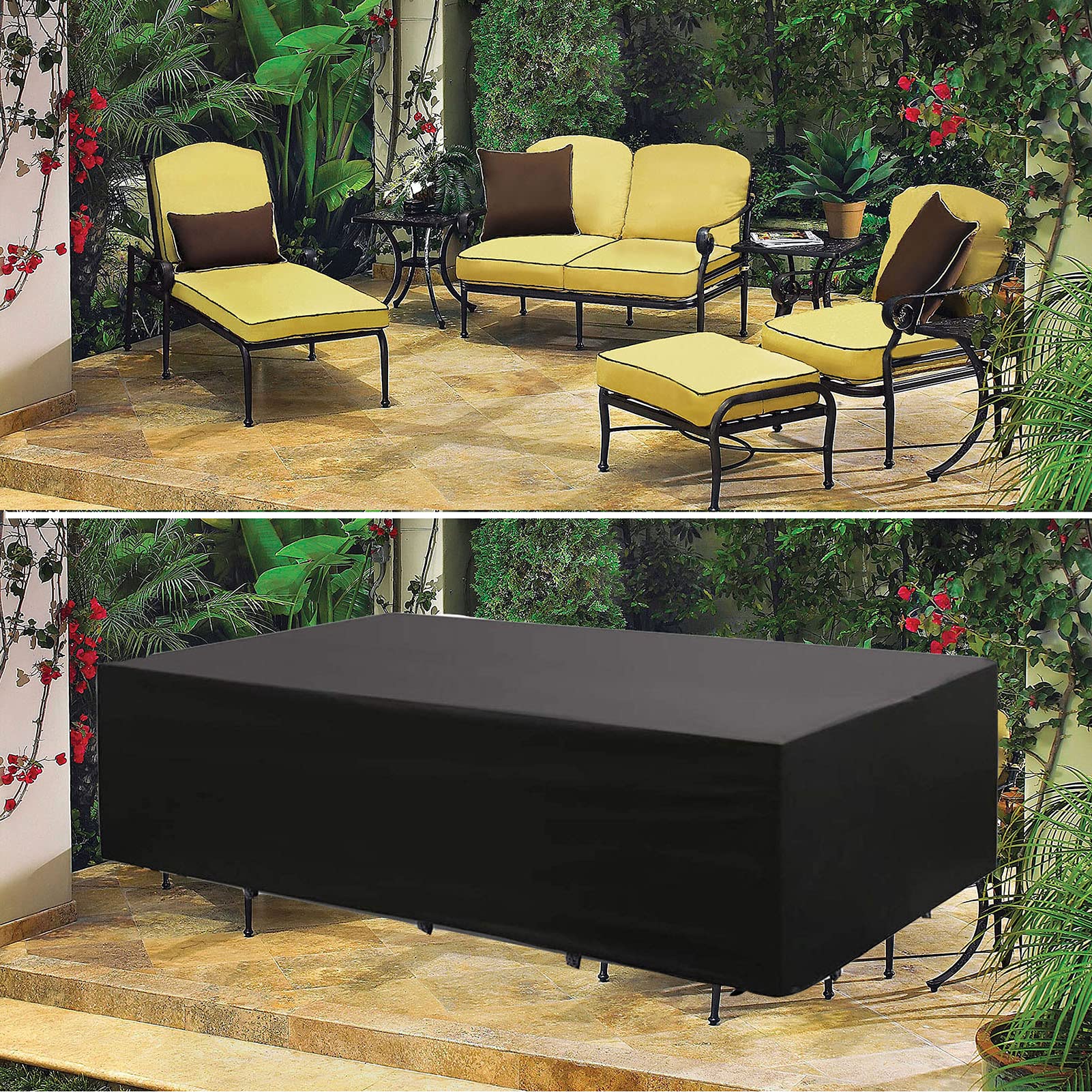 315x160x74cm Housse Salon de Jardin, Housse de Protection Salon de Jardin Rectangulaire, Housse de Meuble de Jardin Impermeable 210D Tissu Oxford Anti-poussière Imperméable Anti-UV