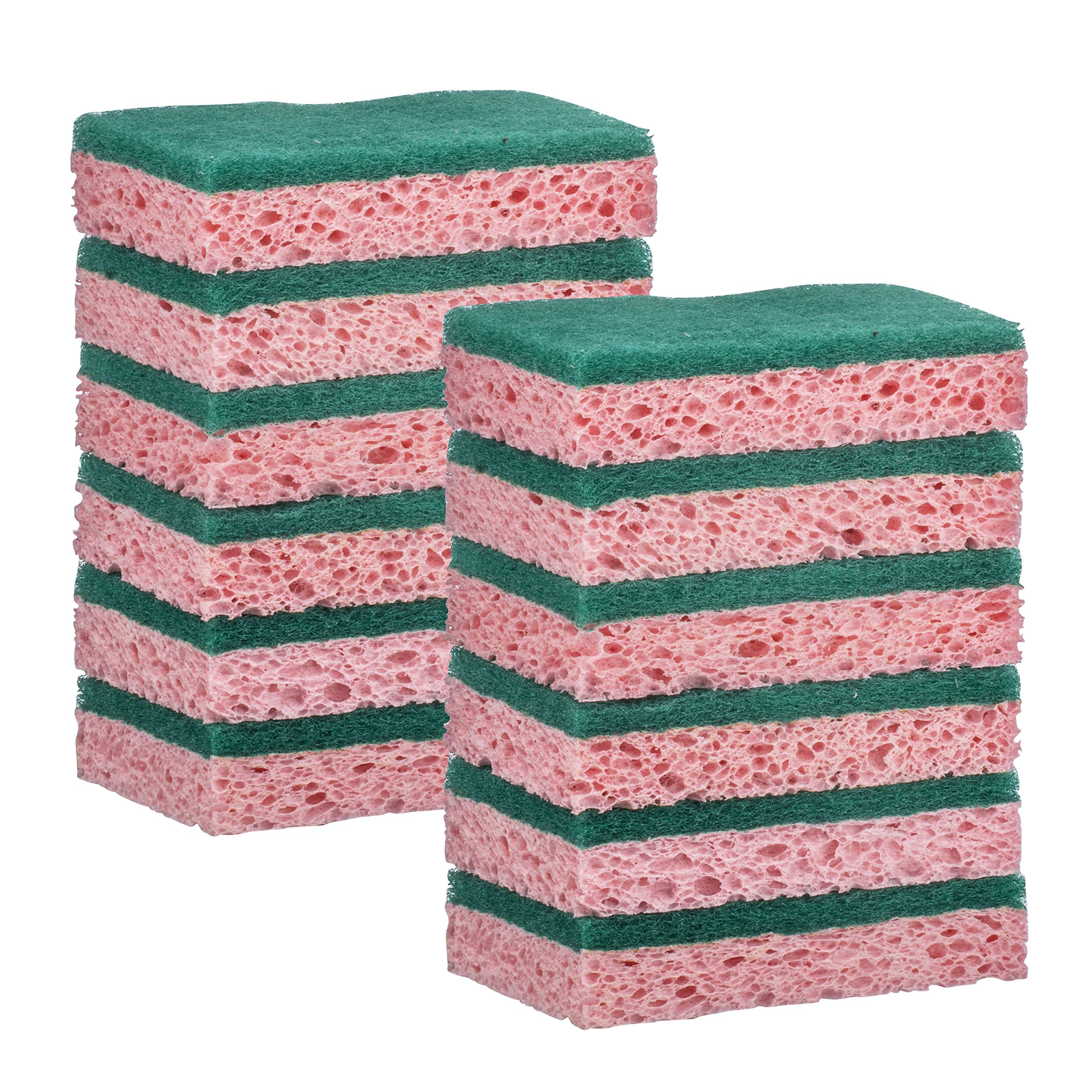 Elite Selection Rectangle Scrub Sponges – 12 Pack Pink Non-Scratch Kitchen Sponges - Heavy Duty Cellulose Scrubbing Super Absorbent Sponges for Dishes, Kitchens, Bathrooms, Housework, and More.