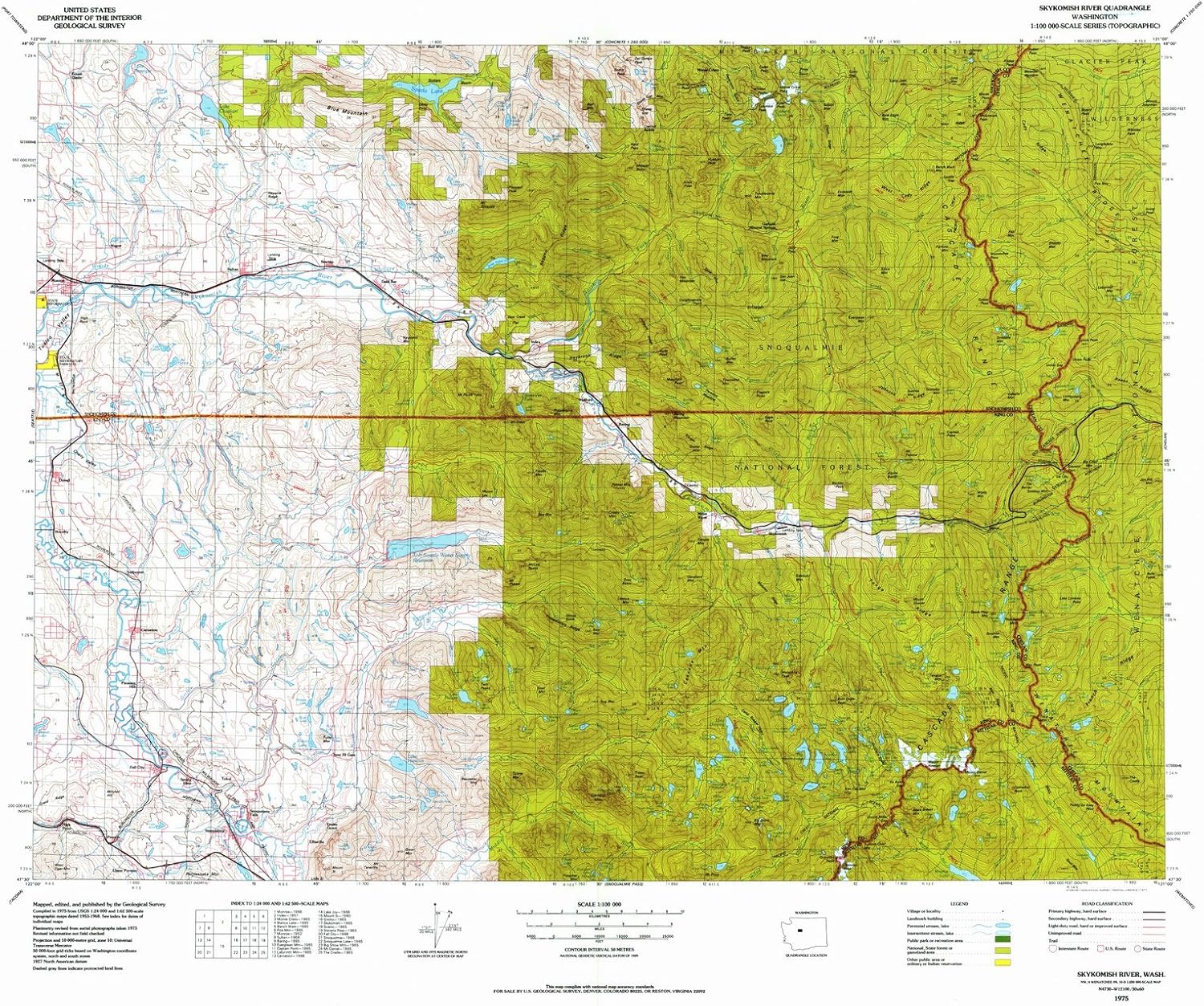 Amazon.co.jp 地形図ワシントンマップ 1975 Skykomish川、wa USGS Historical 55in x 44in USGS5411030_5544 文房具