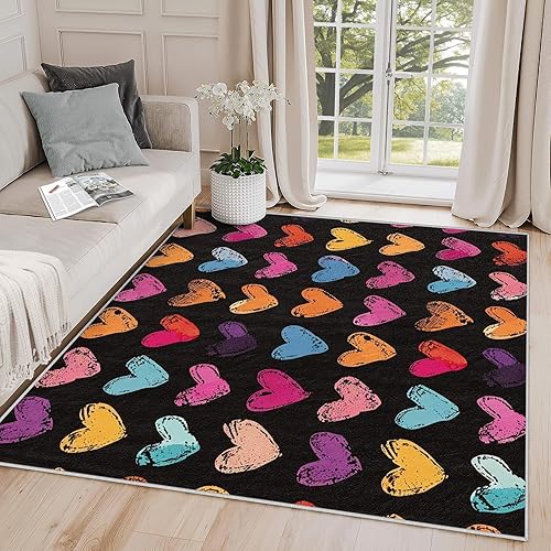 Miniatura 8 de Alfombra de lunares de 8 x 10 pulgadas, bonita alfombra geométrica de puntos coloridos, alfombras grandes lavables, para guardería, multicolor,