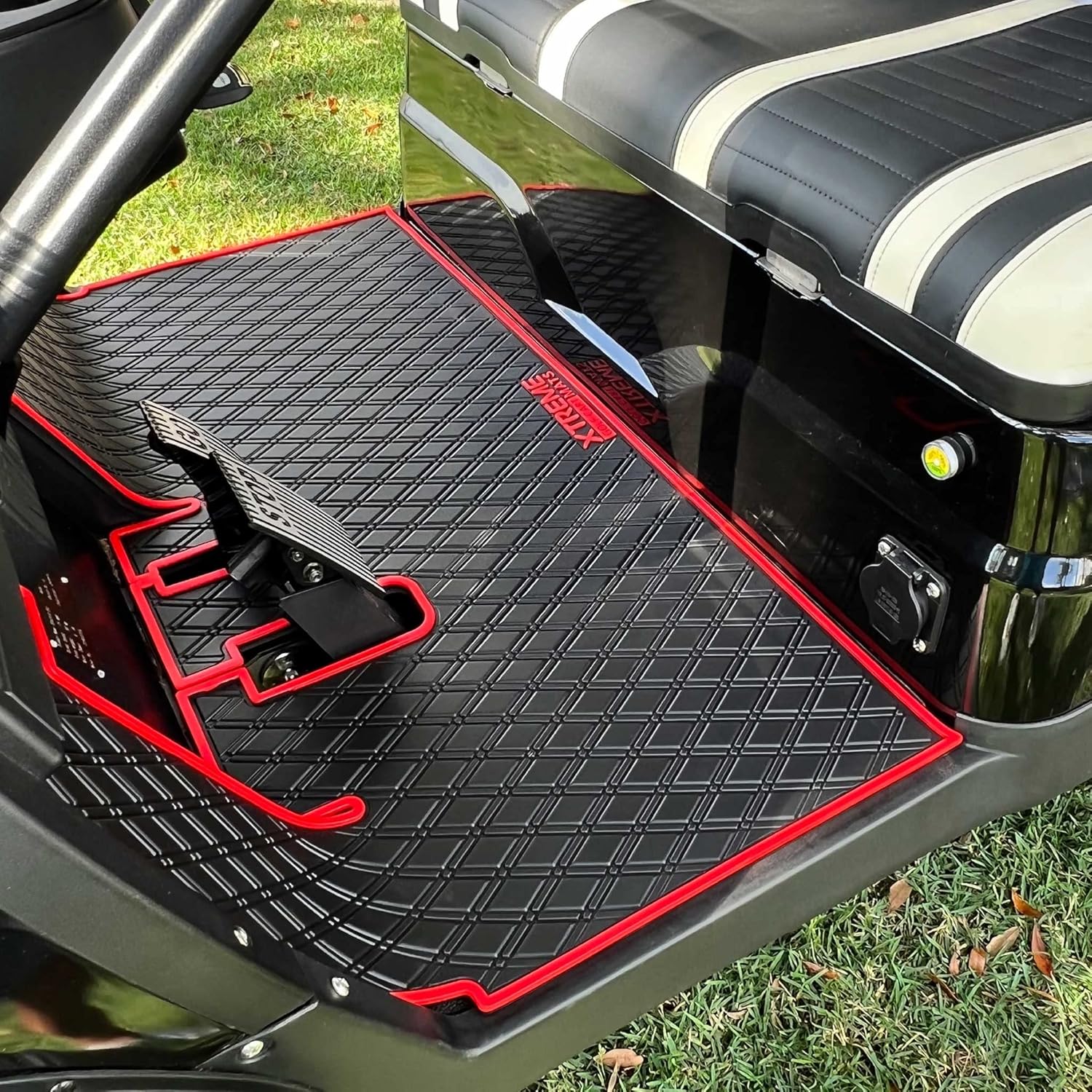 Xtreme Mats ICON Compatible, Full Coverage Golf Cart Floor Liner - Compatible with ICON Golf Carts (i20, i40) and Advanced EV (Gen1) - Red Trim