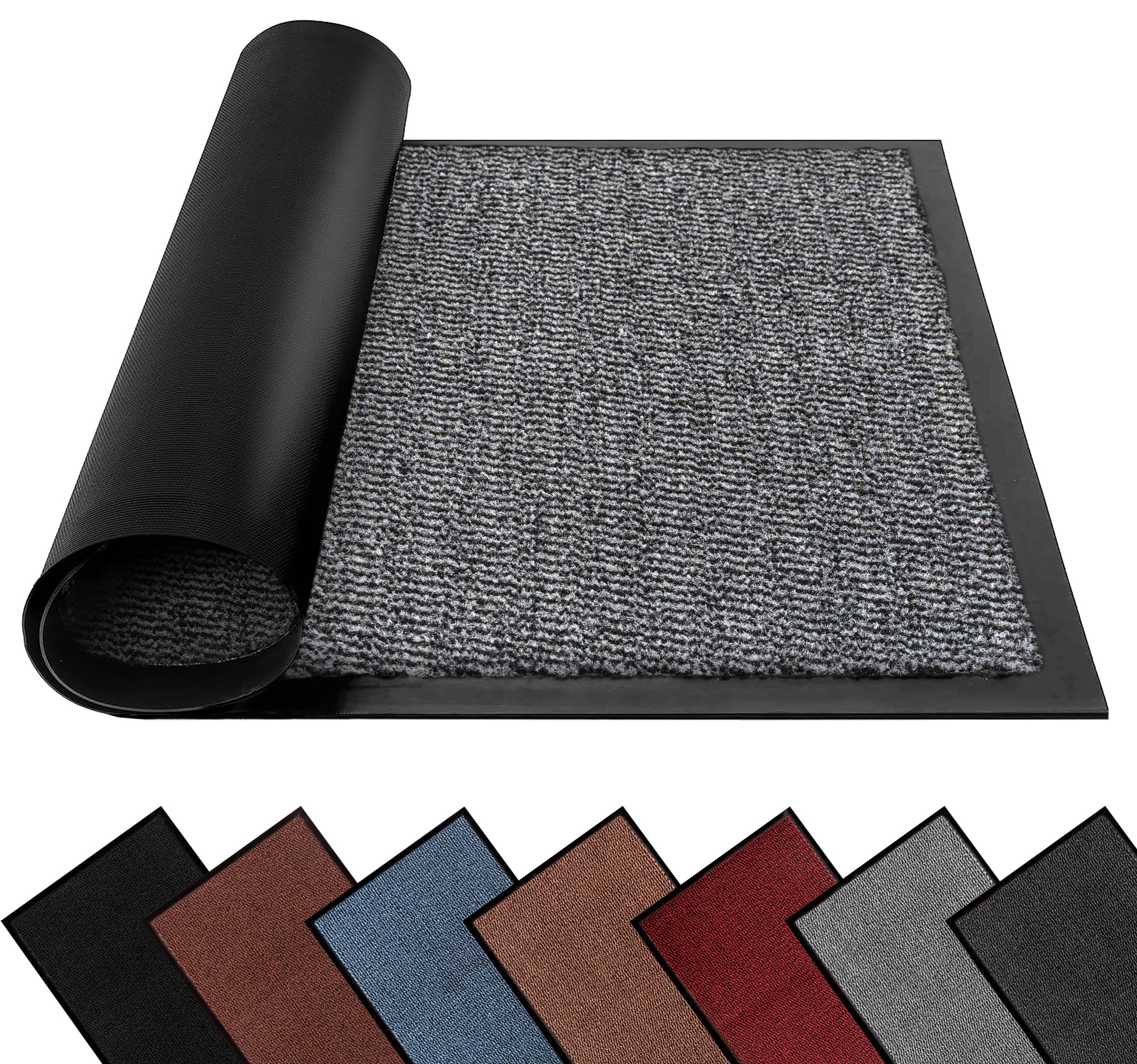 FB FunkyBuys Washable Dirt Trapper Door Mats Indoor & Outdoor, Heavy Duty Non Slip Doormats, Rubber Backed Floor Mat, Super Absorbent Front Door Mat, Entrance Rug (Grey-waved, 60cm x 180cm) — image 1