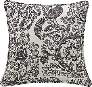 HiEnd Accents French Country Bedding Augusta Toile Euro Pillow Sham, Black and White French Toile Bedding, 27x27 inch, Floral Birds Botanical Print Euro Pillow Covers