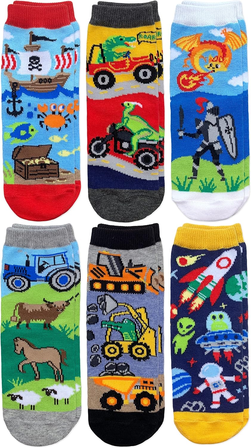 Jefferies Socks Boy's Space Pirate Dinosaur Fun Colorful Pattern Crew Socks 6 Pack