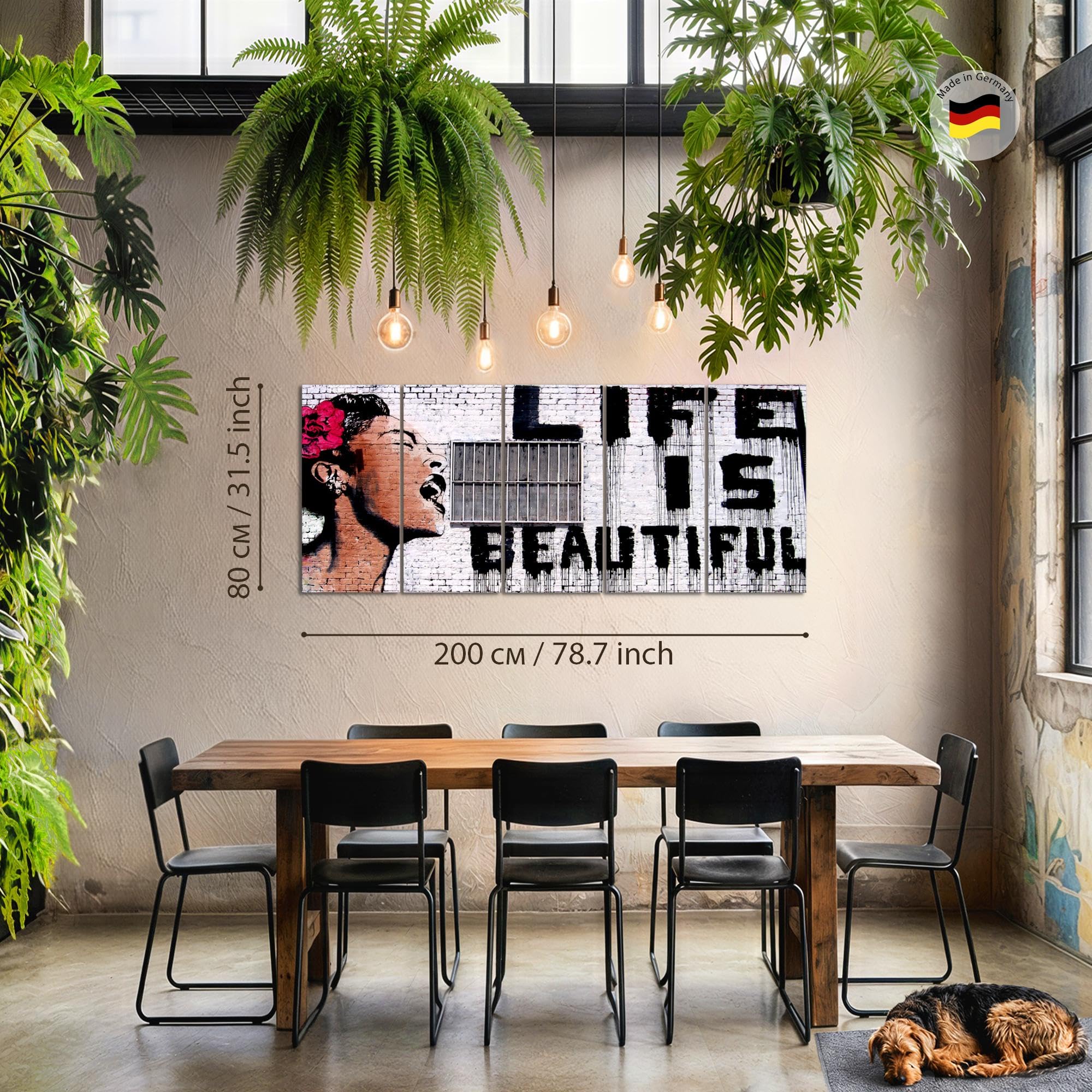 Runa Art Tableau mural XXL Life Is Beautiful 200 x 80 cm Gris 5 Parties Art Urbain - 301355a