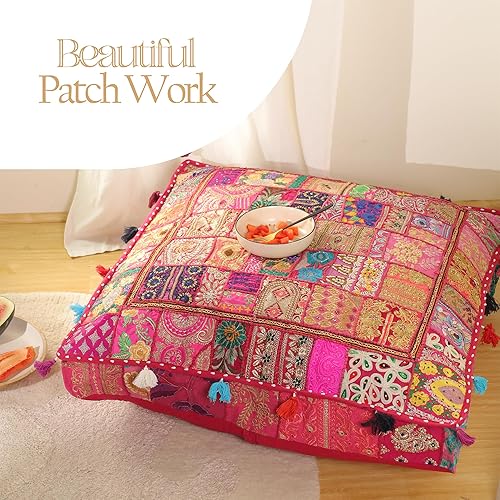 Miniatura 51 de THE ART BOX Cotton Patchwork Vintage Boho Embroidered Floor Pillows & Cushion Cover Dog Pouf Seating Pouf Meditation Pillow Pet Bedding Cat Bed Boho
