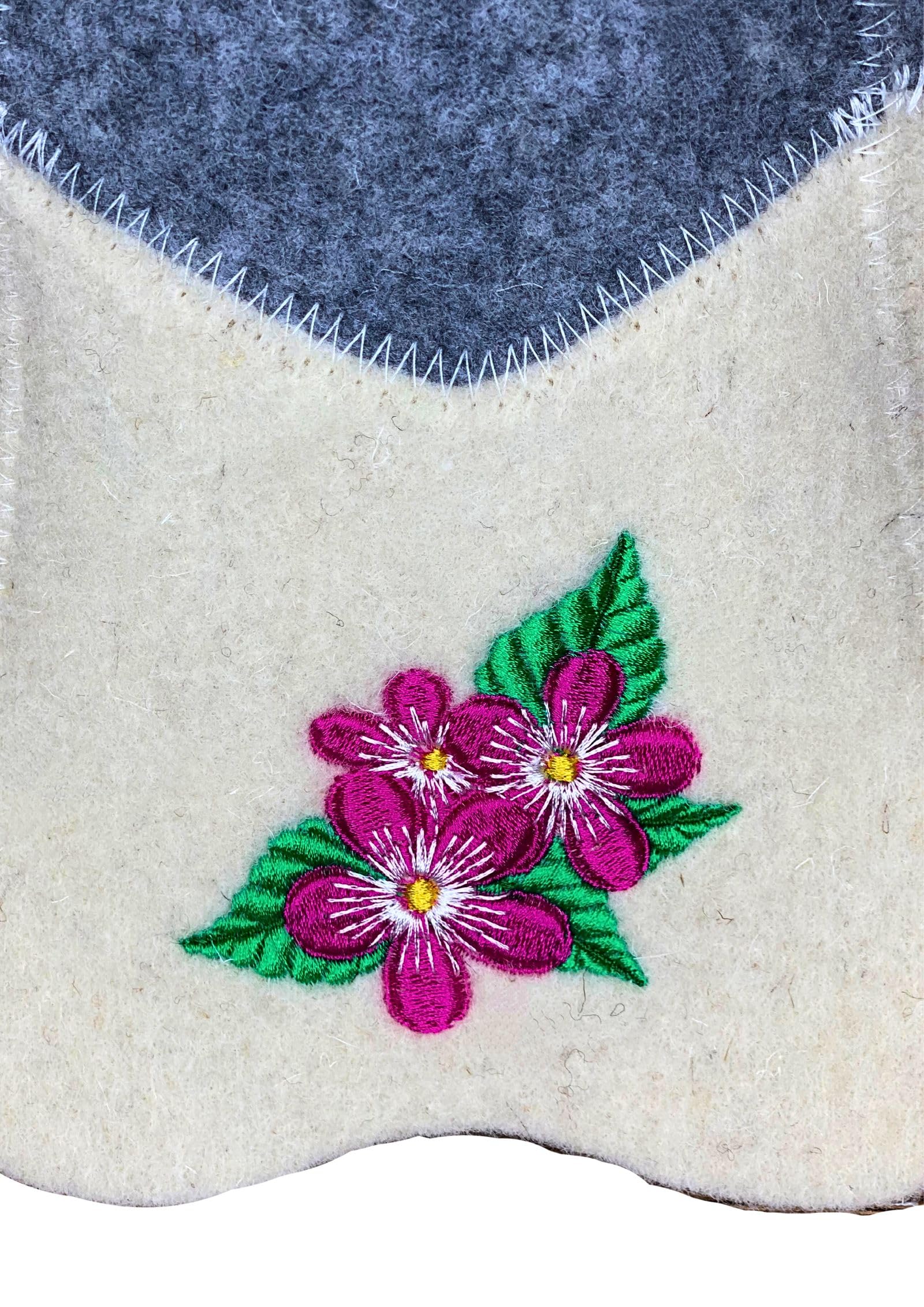 Saunahut Blume aus 100% Wollfilz, bestickt, zum Schutz des Kopfes vor Hitze Atmungsaktiv, 6 mm dick, ideal für lange Haare – Unisex | Schutz des Kopfes vor Hitze