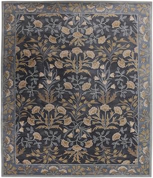 Old Hand Made Floral Blue Tulip Traditional Oriental Style Woolen Area Rugs & Carpets 6x9