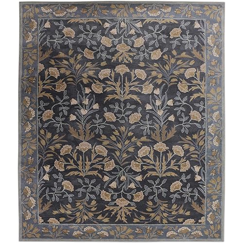 Old Hand Made Floral Blue Tulip Traditional Style Oriental Woolen Area Rugs (9'x12')