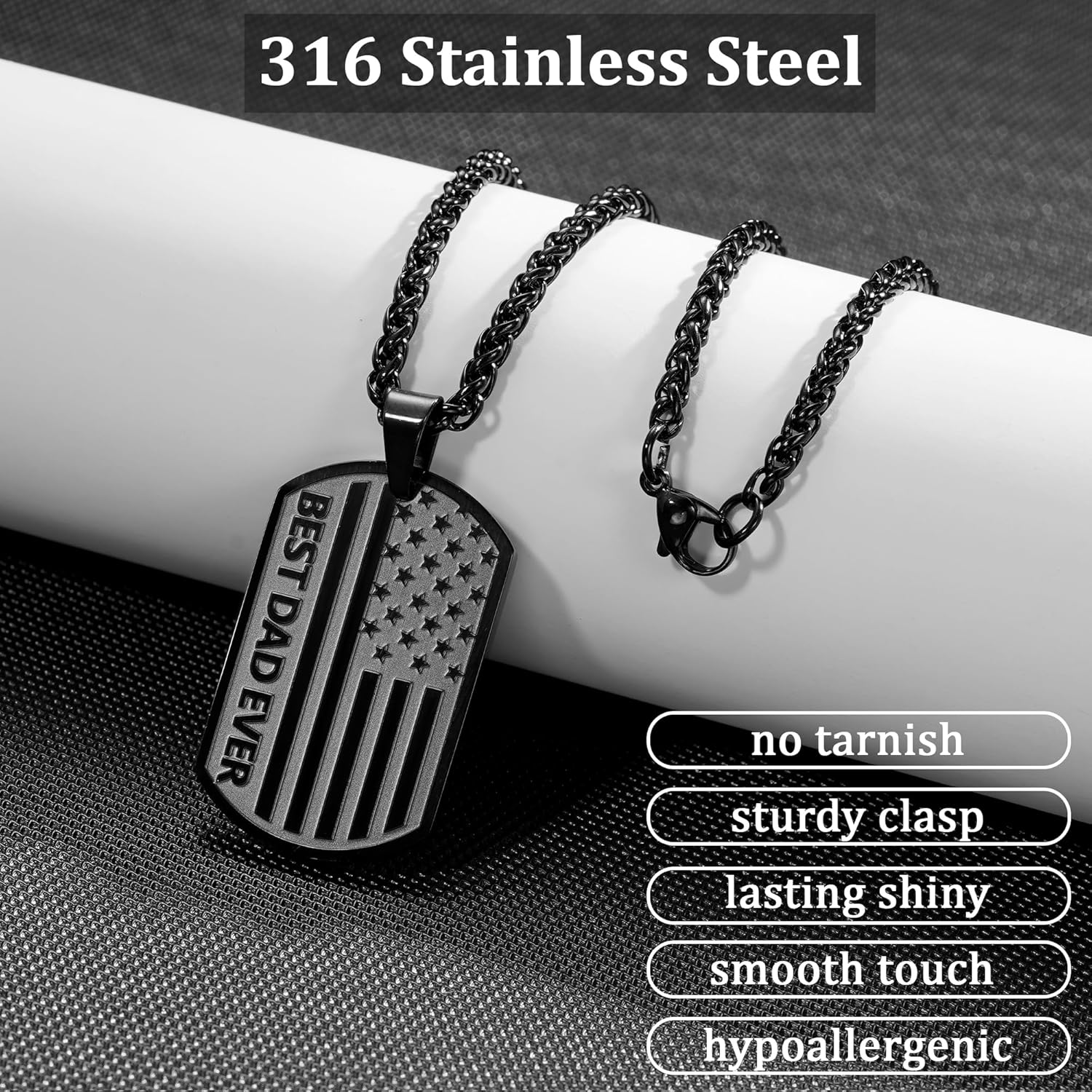 Christmas Anniversary Birthday Gifts for Men Boys, American Flag Dog Tag Pendant Necklace 24Inch Gifts for Son Husband Grandson Boyfriend Brother Dad Grandpa - Image 3