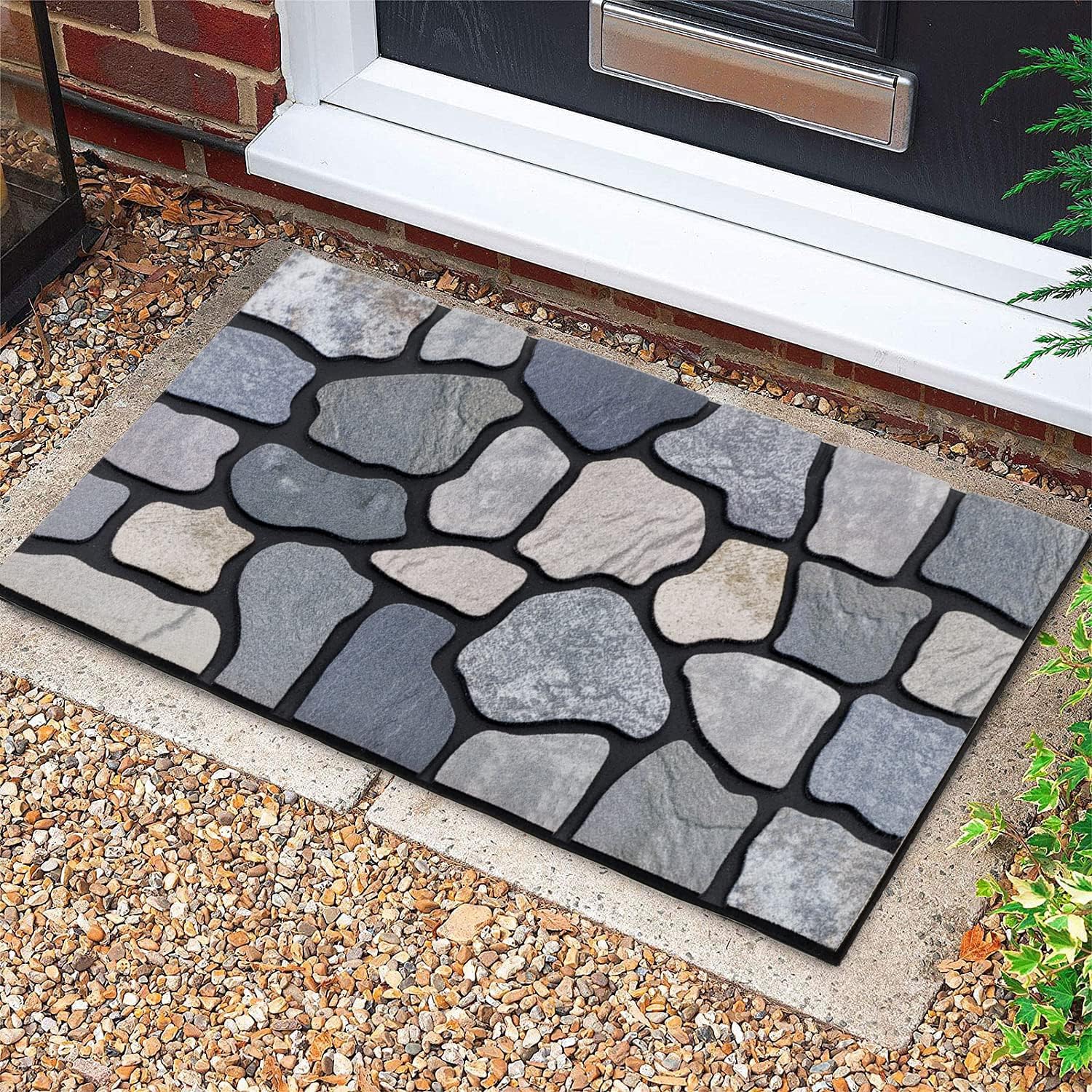CHICHIC Welcome Door Mat 18X 30 Inch Front Doormat Outdoors for Home Entrance Outdoors Mat for Outside Entry Way Doormat Entry Rugs, Heavy Duty Non Slip Rubber Back Low Profile, Stone