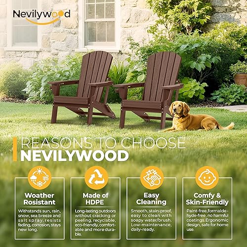 Miniatura 9 de nevilywood Silla plegable Adirondack con portavasos, sillas de patio de HDPE, sillas para exteriores para todo clima para el patio trasero, terraza,
