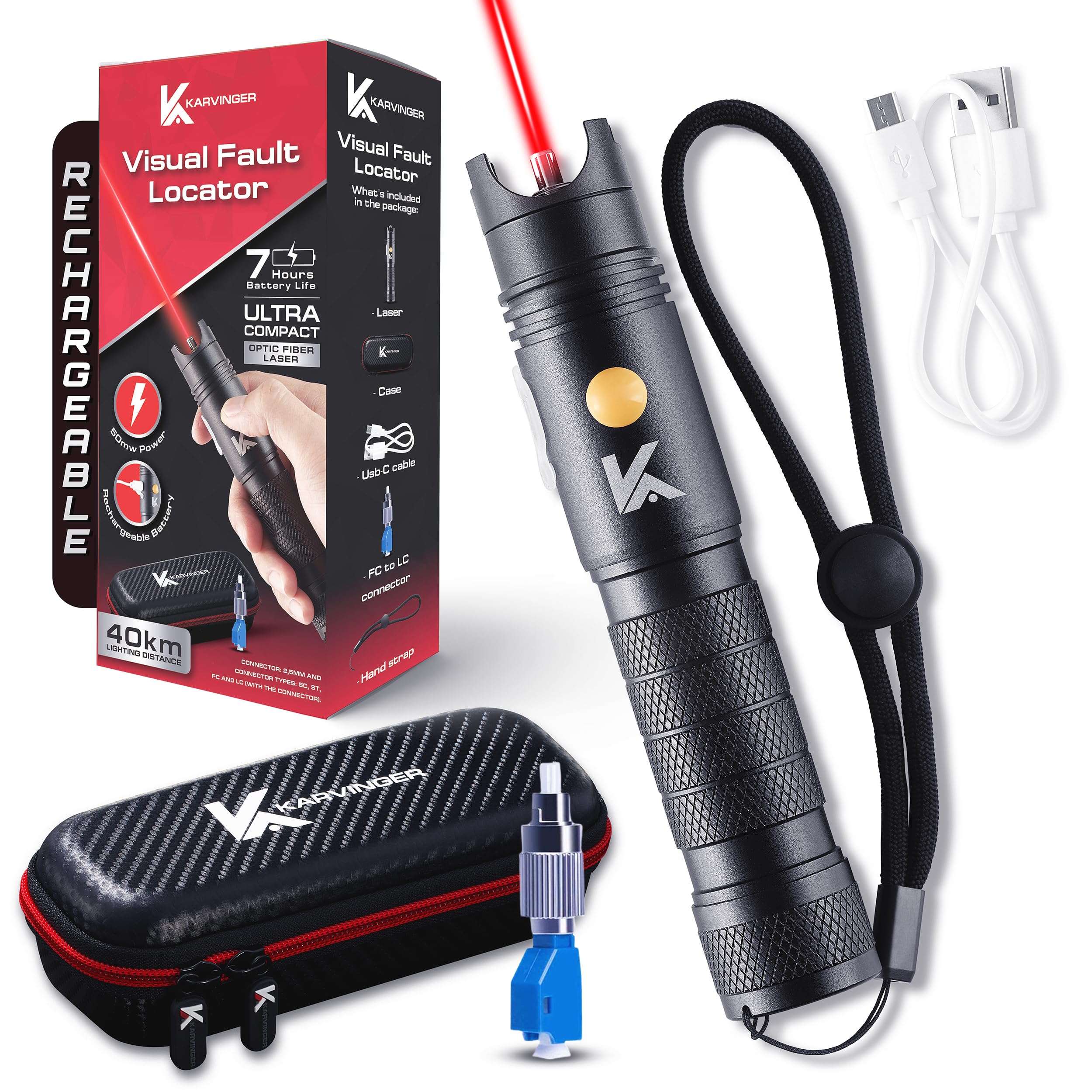 【visitfor】AnsDotsloevener Karvinger - Rechargeable Visual Fault Locator 50mW 40km with
