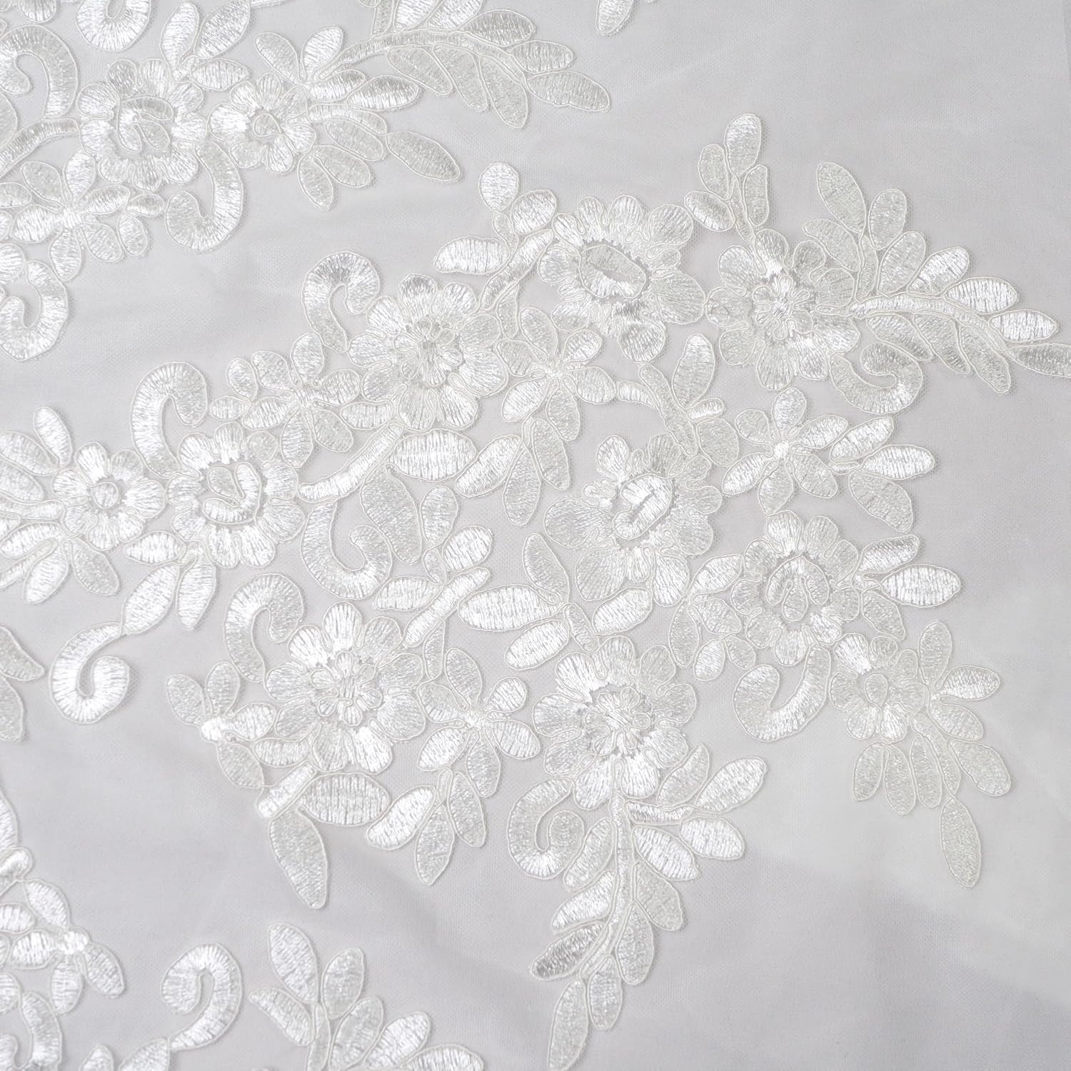 White Lace Fabric 5 Yards, Floral Embroidery Tulle Material Lace Fabric by The Yard for Wedding Party Dress