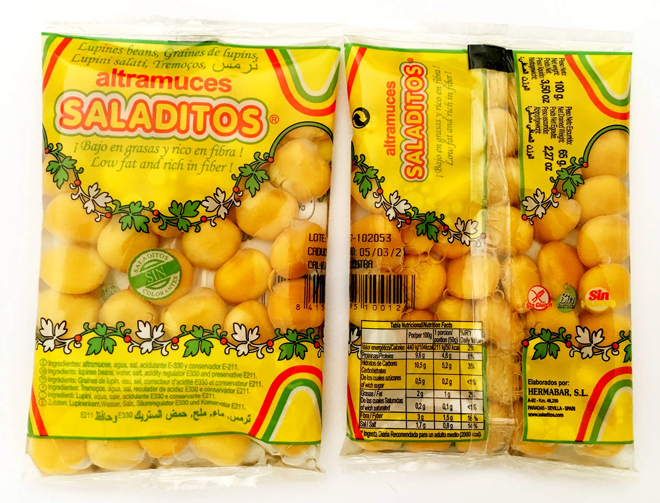 Saladitos Altramuces Bolsa 100 G Pack 24 Ud, Sal Marina, 2400 Gramo