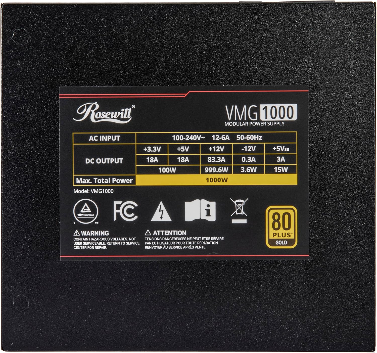 Rosewill VMG 1000W power supply rating label