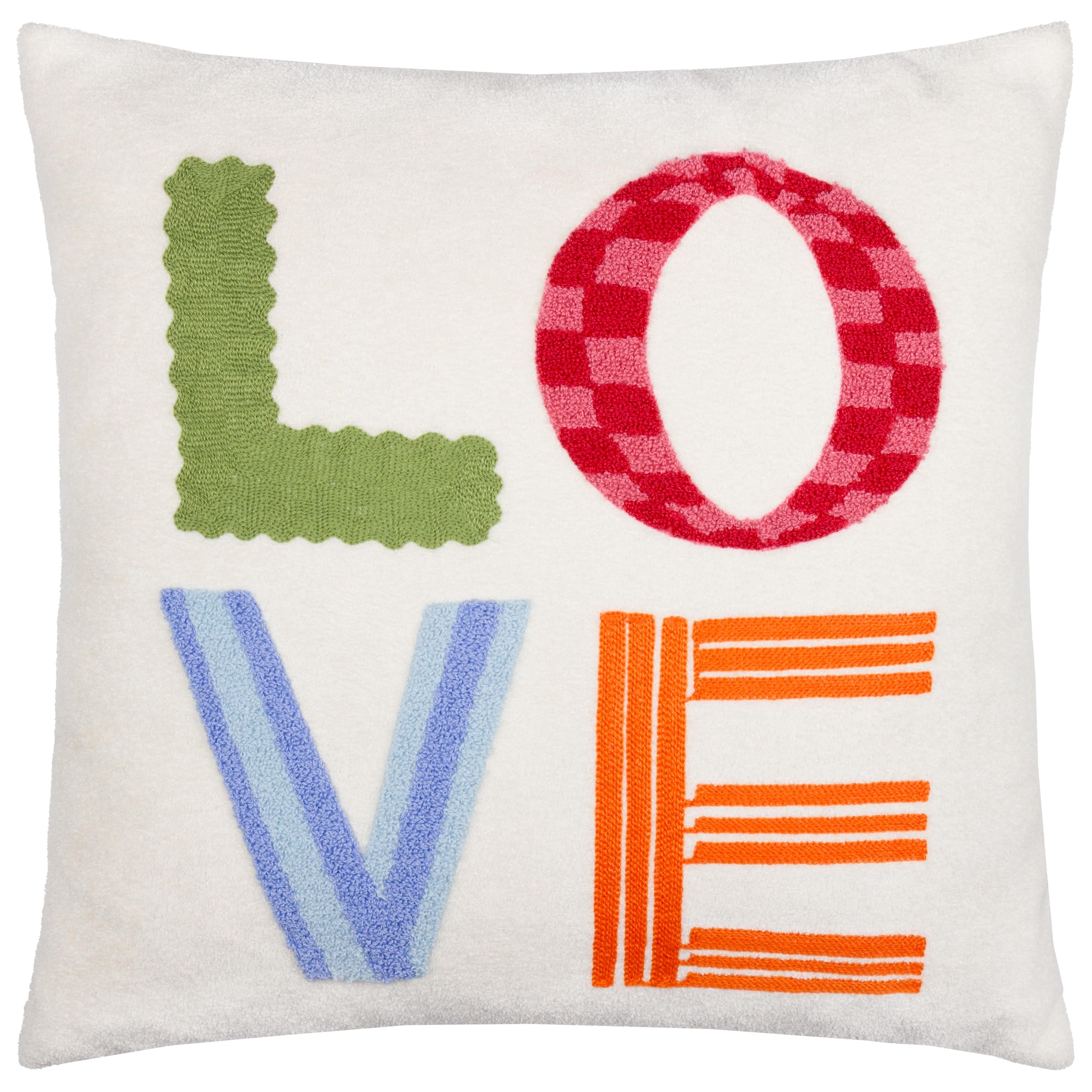 furn. Love Cushion Cover – Reversible Colourful Slogan Tufted Micro Bouclé Decorative Case (Multicolour – 45x45cm)