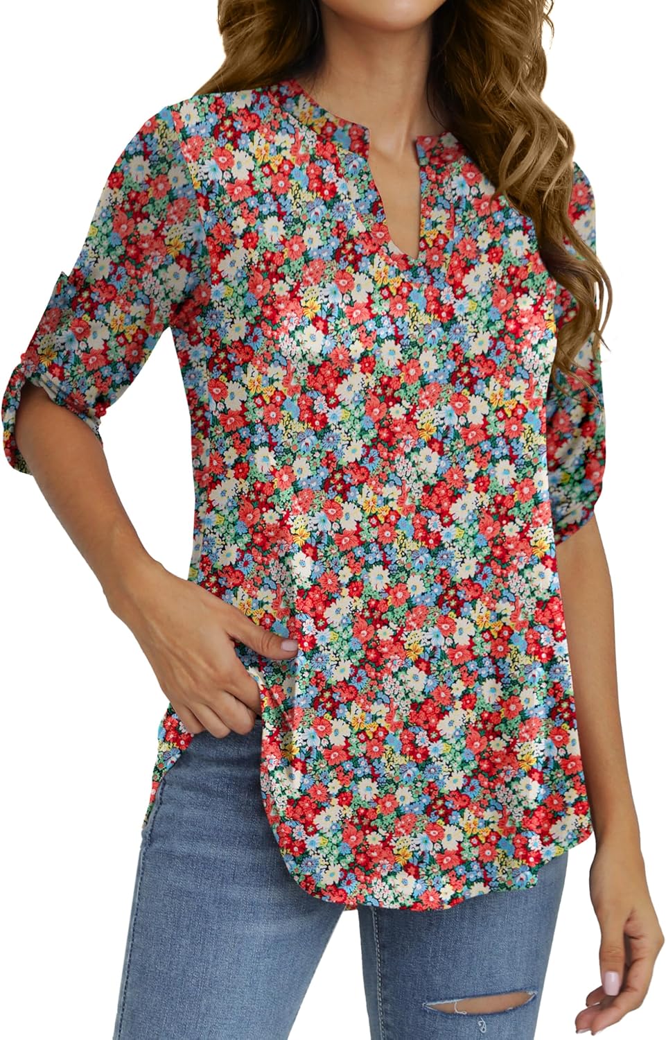 Othyroce Women's Plus Size Short Sleeve Summer Plaid Shirts Zip Floral Casual Tunic Blouse Tops M/L/1X/2X/3X/4X