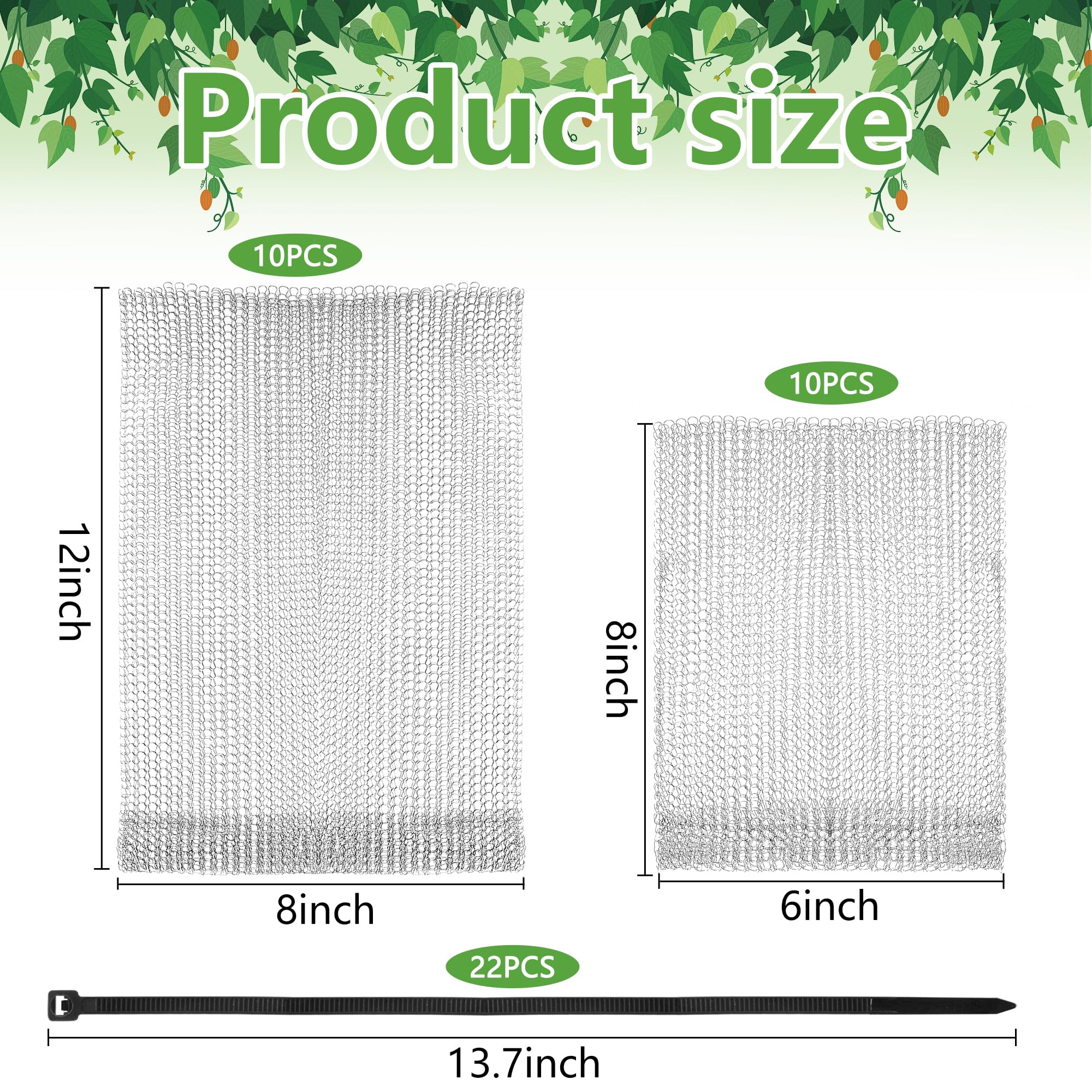 moonoom 20 bolsas de protección de frutas de acero inoxidable, 2 tamaños de bolsa de protección de frutas con cierre de cremallera, bolsas de alambre reutilizables para proteger frutas, bayas, raíces