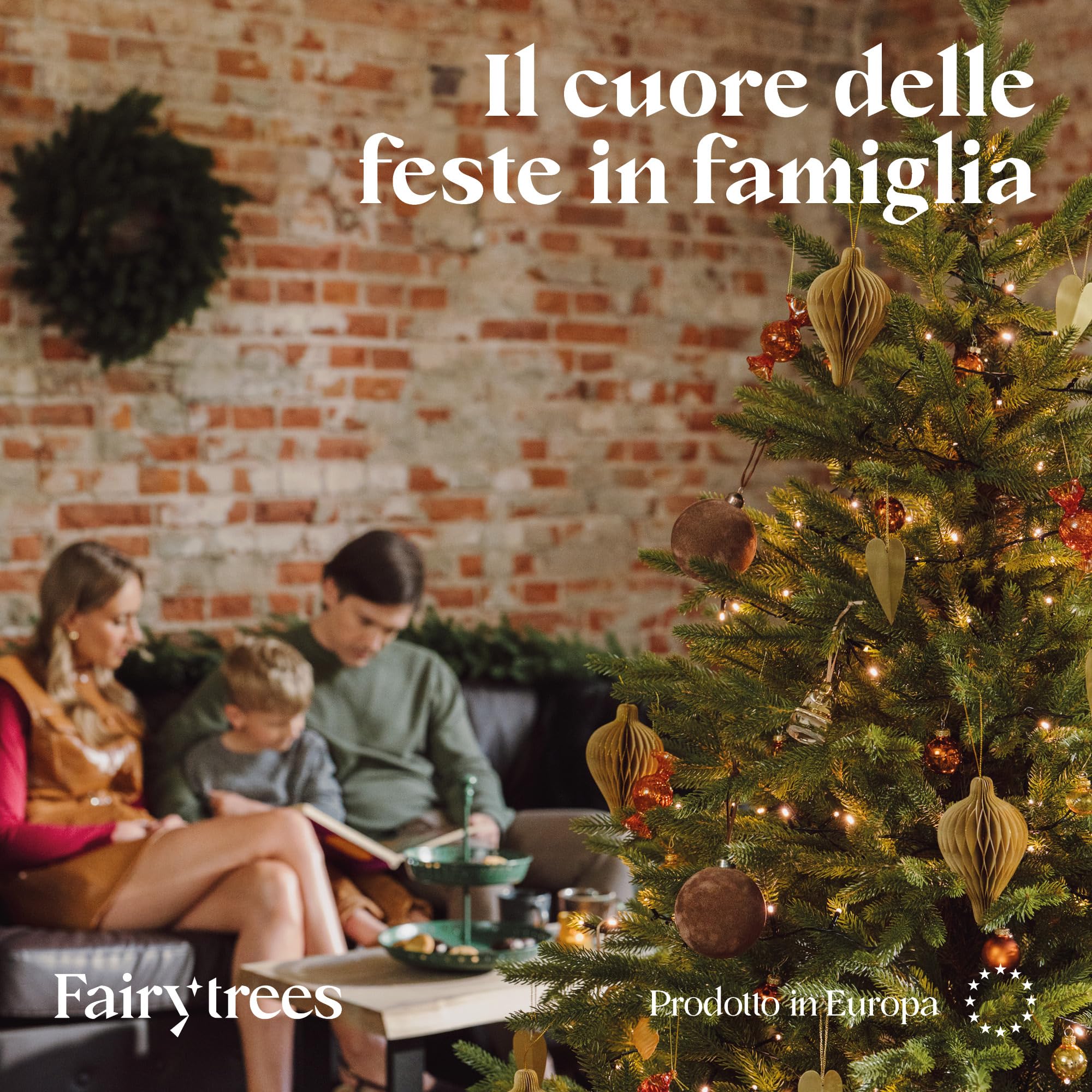 FAIRYTREES Albero di Natale 180 cm Nordman Esclusivo 100% PE | Elementi naturali realizzati ad iniezione| in UE | albero con supporto in legno di frassino fatto a mano