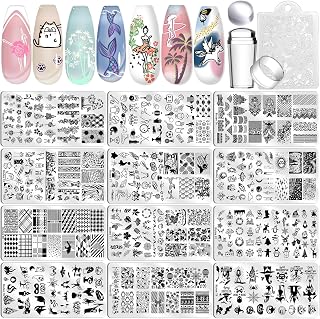 Biutee Nail Stamping Plate Set 12Pcs Nail Art Stamping Plates Nail Stamping Kit Nail Stamper Kit Flower Leaves Animal Lace Star Christmas Design Nail Stamp Plate